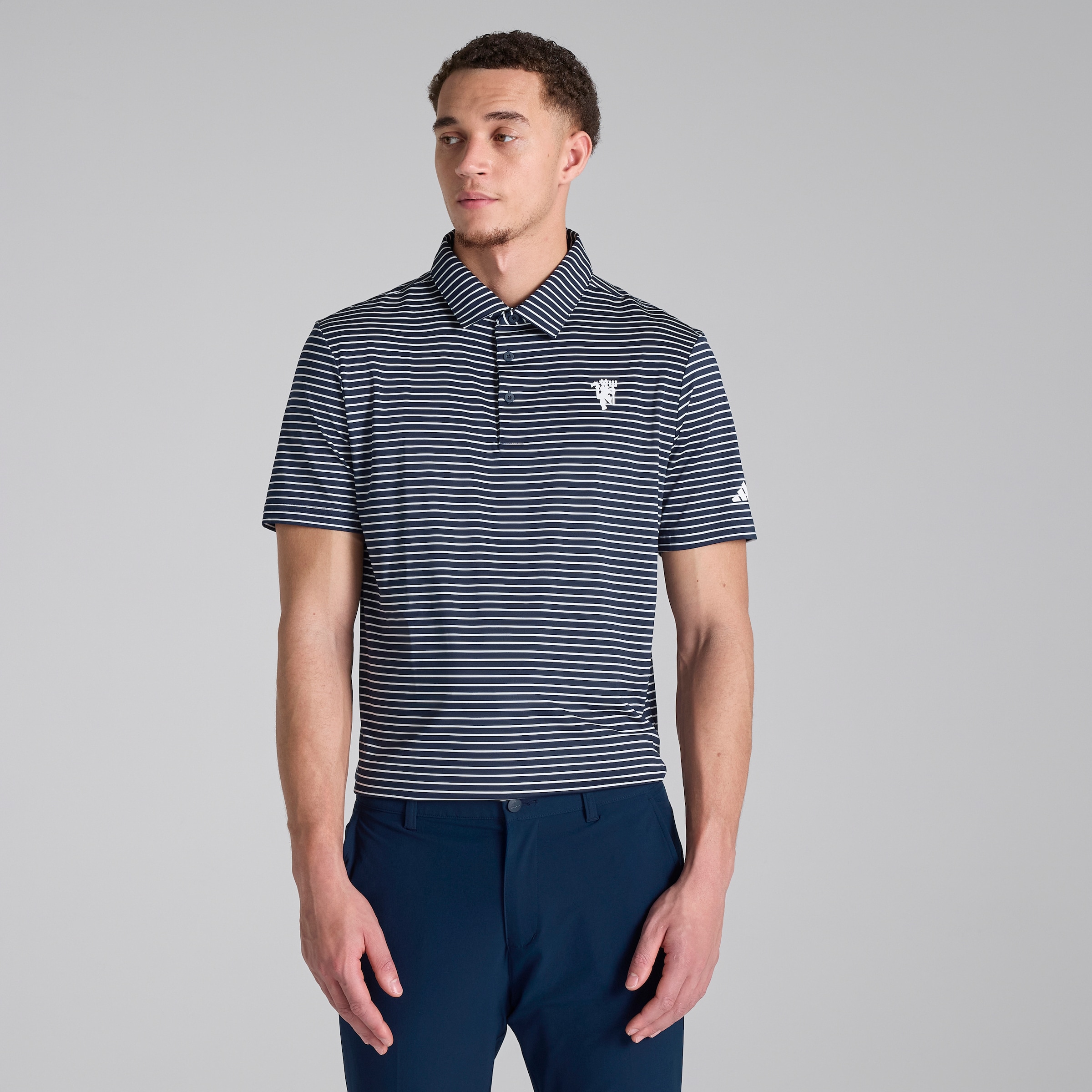 Manchester United x adidas Golf Performance Stripe Polo Shirt Navy Navy blue