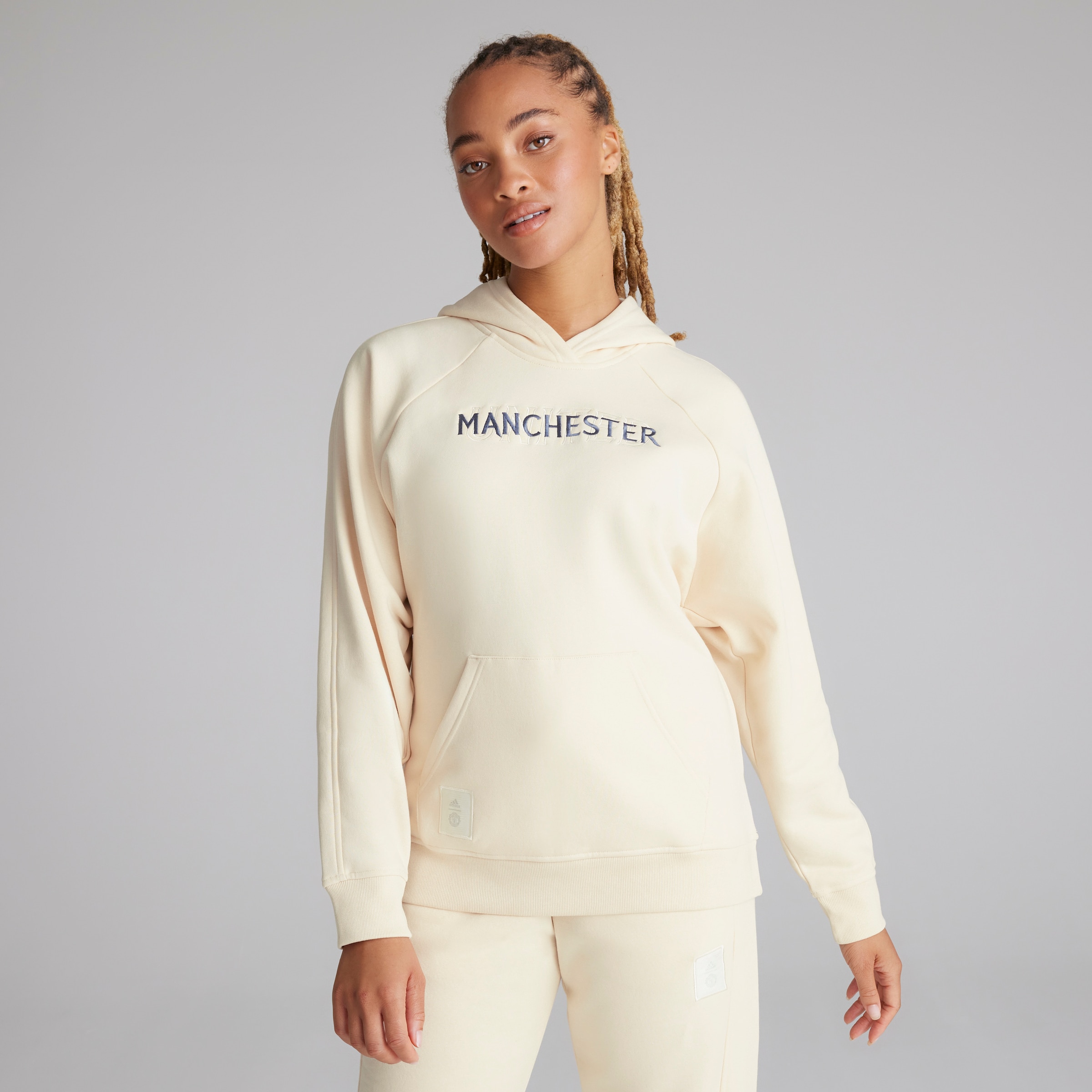 Buy Manchester United x adidas Womens SZN Fleece Overhead Hoodie White Manchester United Store