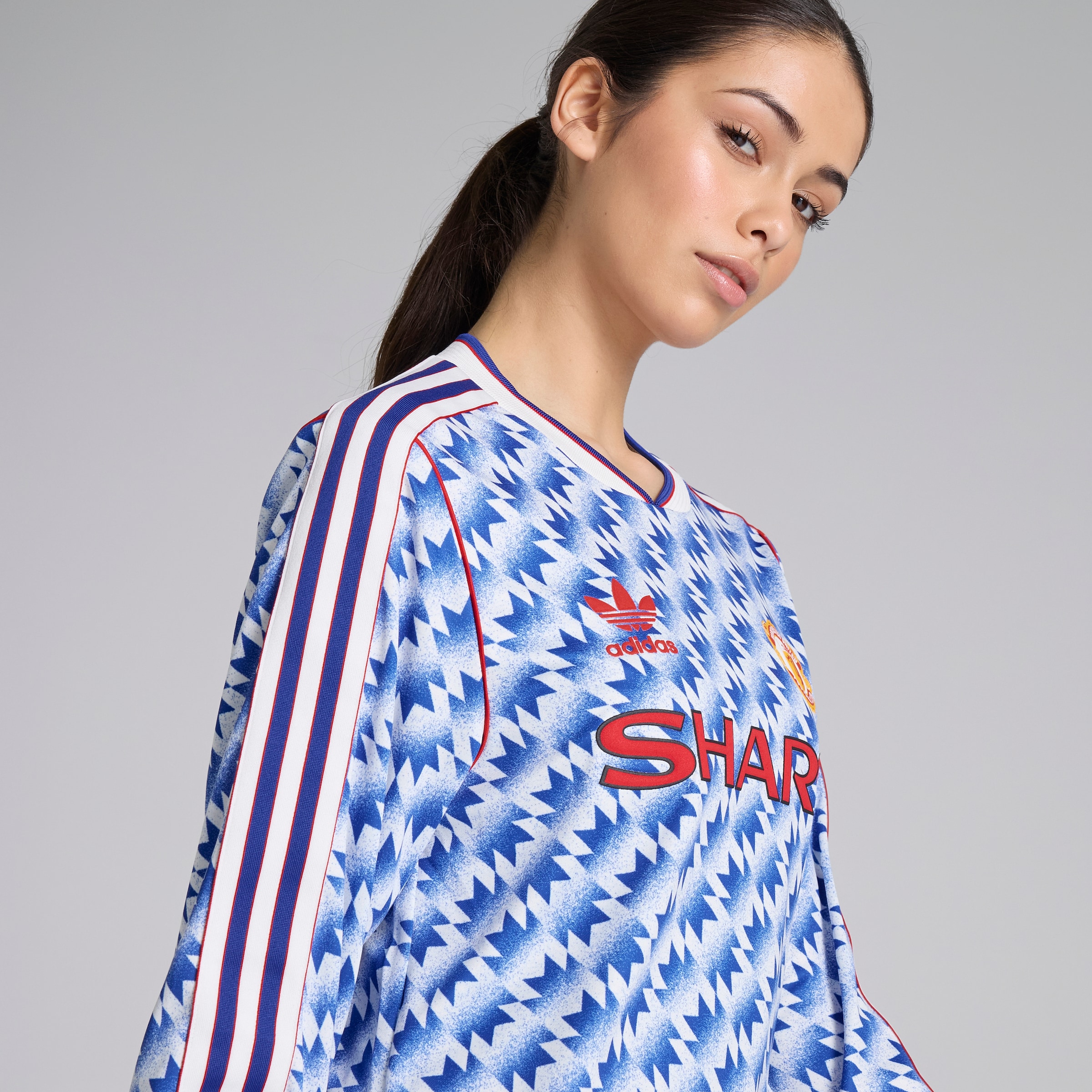 Manchester United x adidas Bringback 90/92 Away 11 Printed Long Sleeve Jersey Blue Blue Detail [8-8]