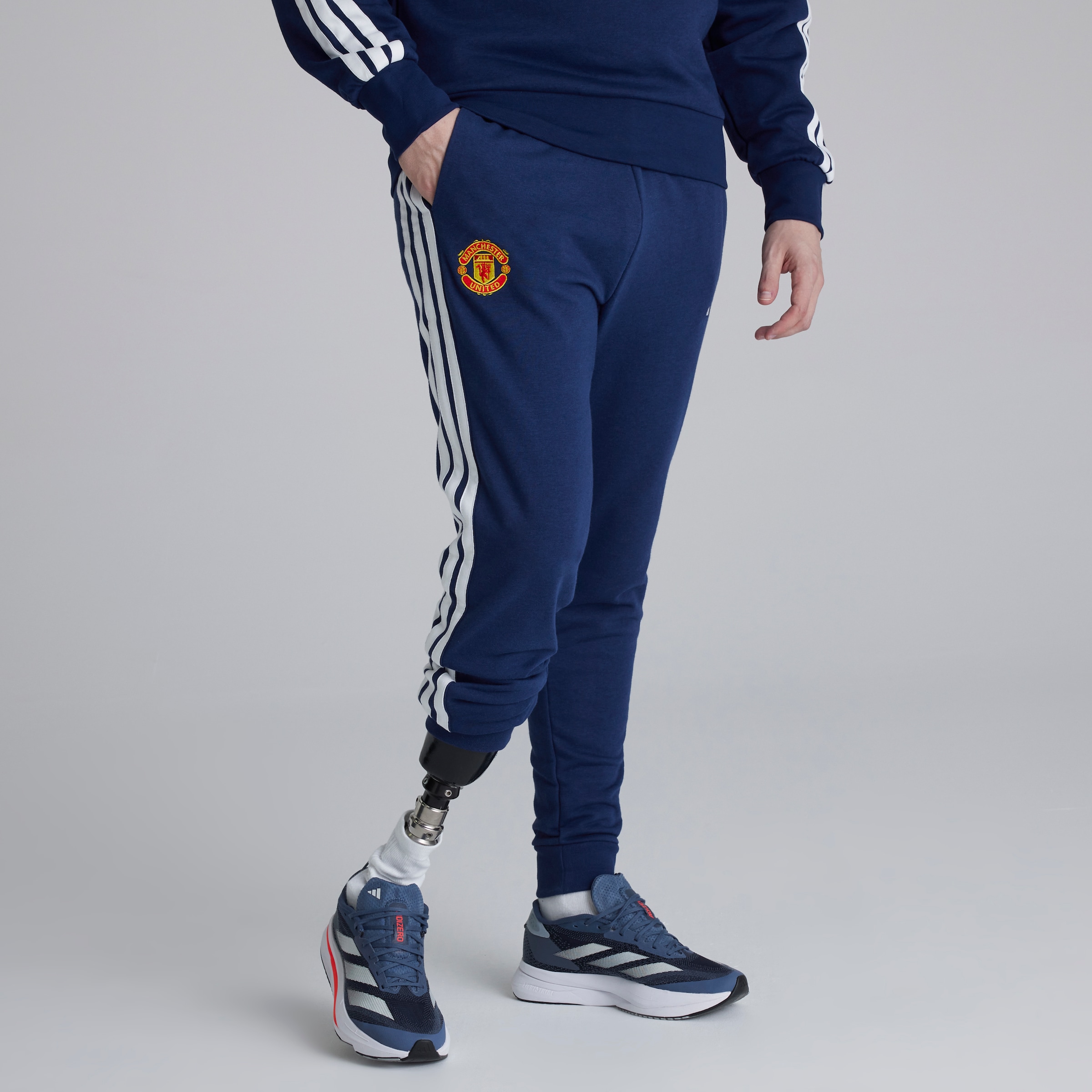 Manchester United x adidas Essentials 3-Stripes French Terry Joggers Blue Azul