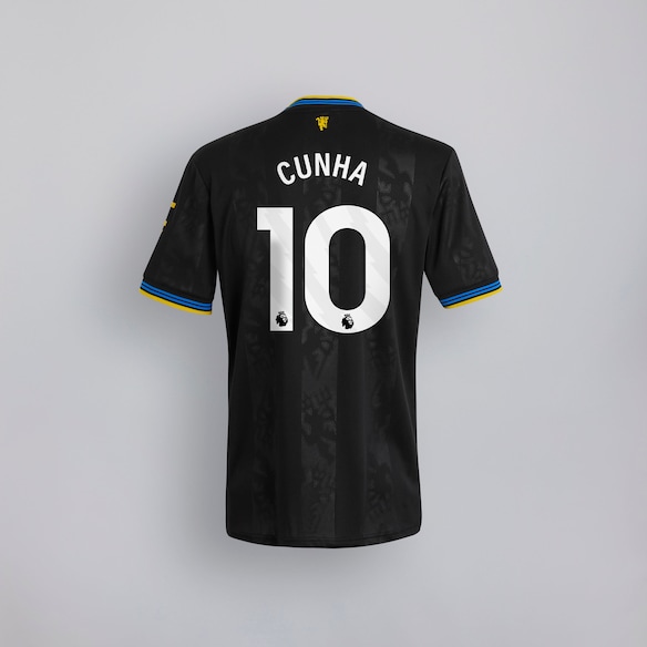 Manchester United 25/26 Third Kids Jersey with Cunha 10 EPL Printing & Badge Schwarz