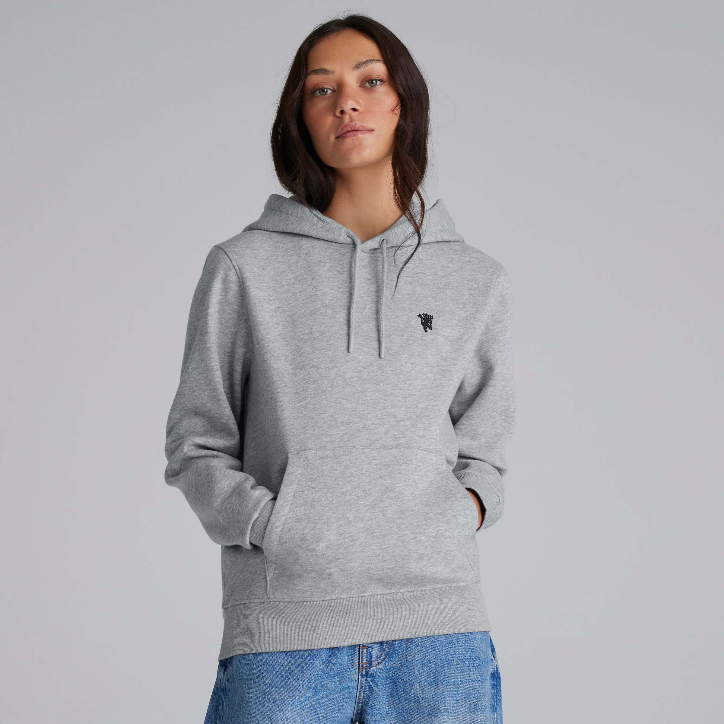 Manchester United Womens Devil Essentials Overhead Hoodie Grey Grey