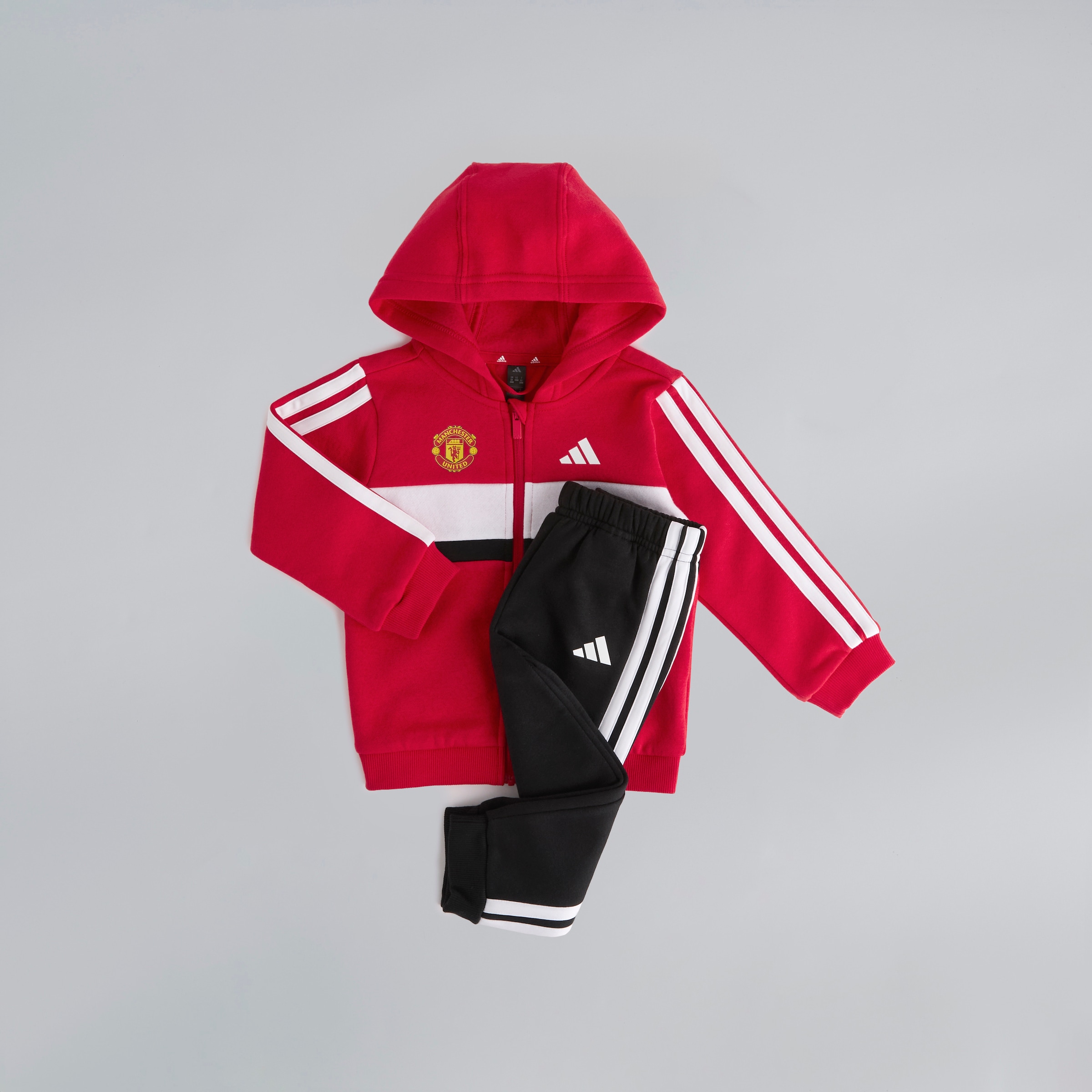Manchester United x adidas Infant Essentials Tiberio 3-Stripes Tracksuit Red Red
