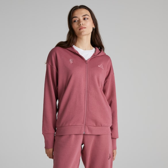 Manchester United x adidas Womens ALL SZN Fleece Full Zip Hoodie Burgundy Red