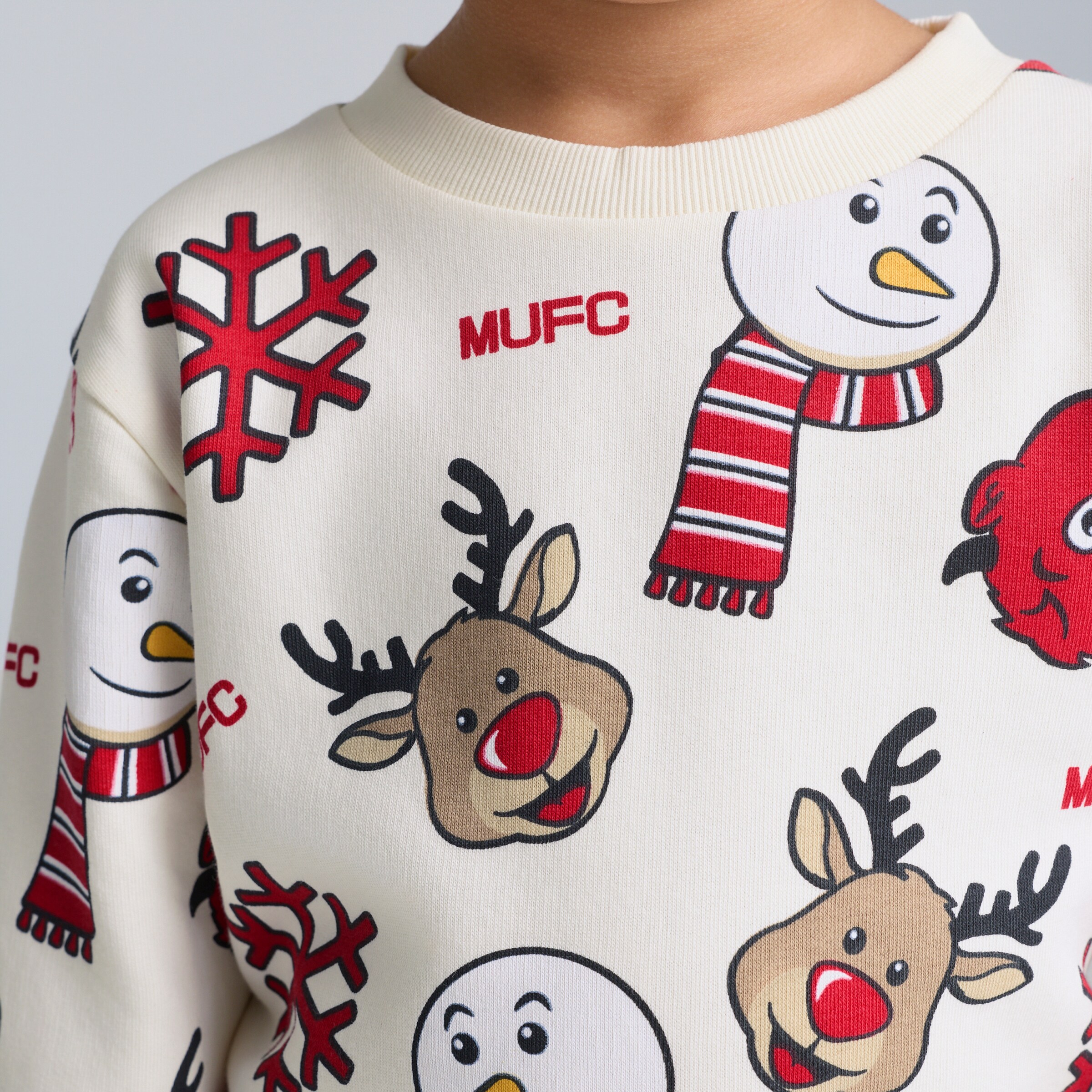 Manchester United Kids Printed Christmas Jumper Off-White White Detail [6-6]