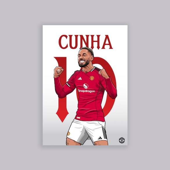Manchester United Matheus Cunha Illustrated A2 Poster White White