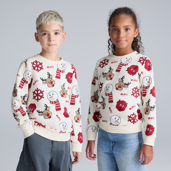 Manchester United Kids Printed Christmas Jumper Off-White White