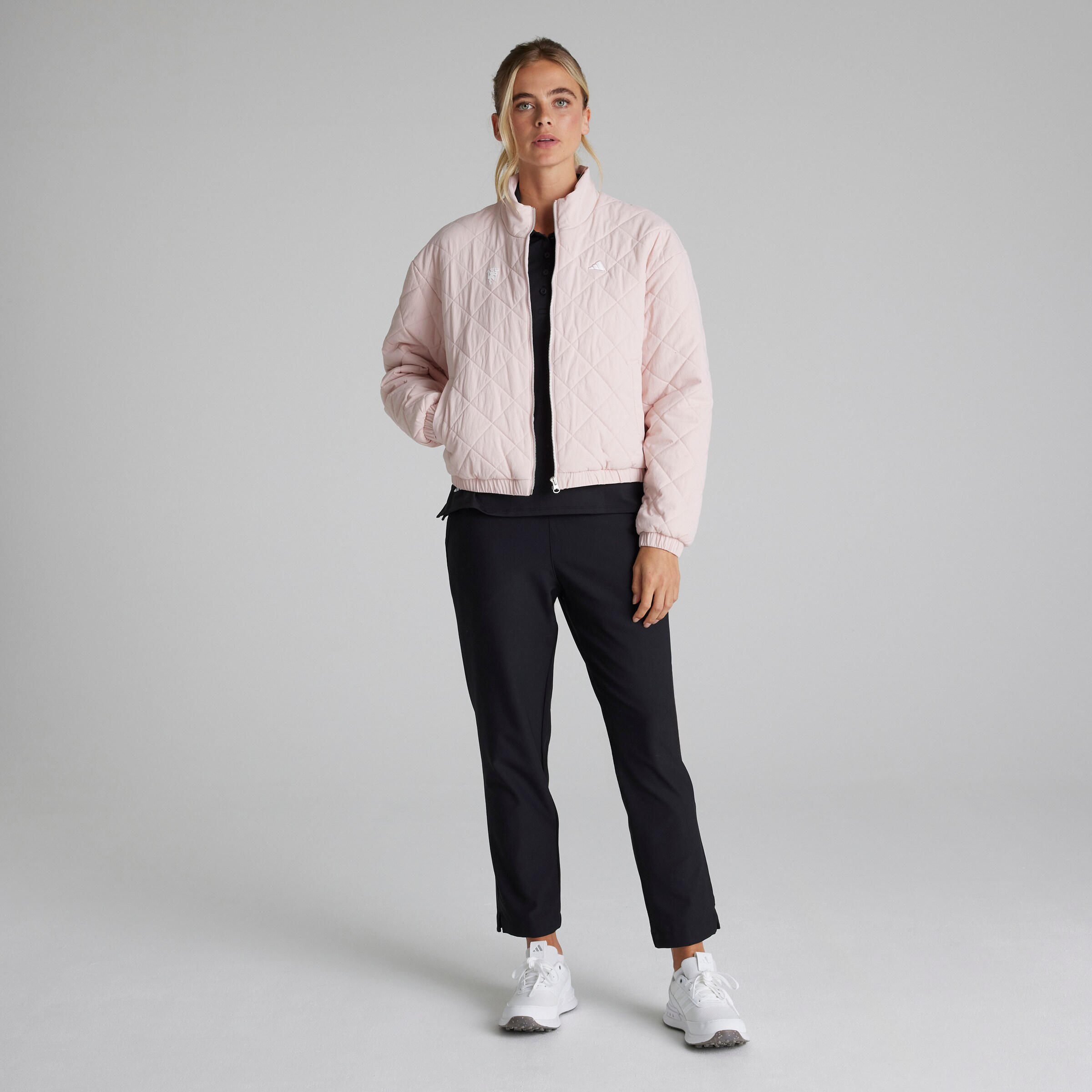 Manchester United x adidas Womens Golf Go-To Quilted Jacket Pink Pink Detail [3-7]