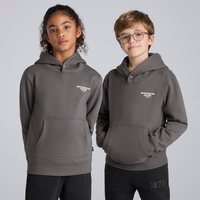 Manchester United Kids Back Print Overhead Hoodie Slate