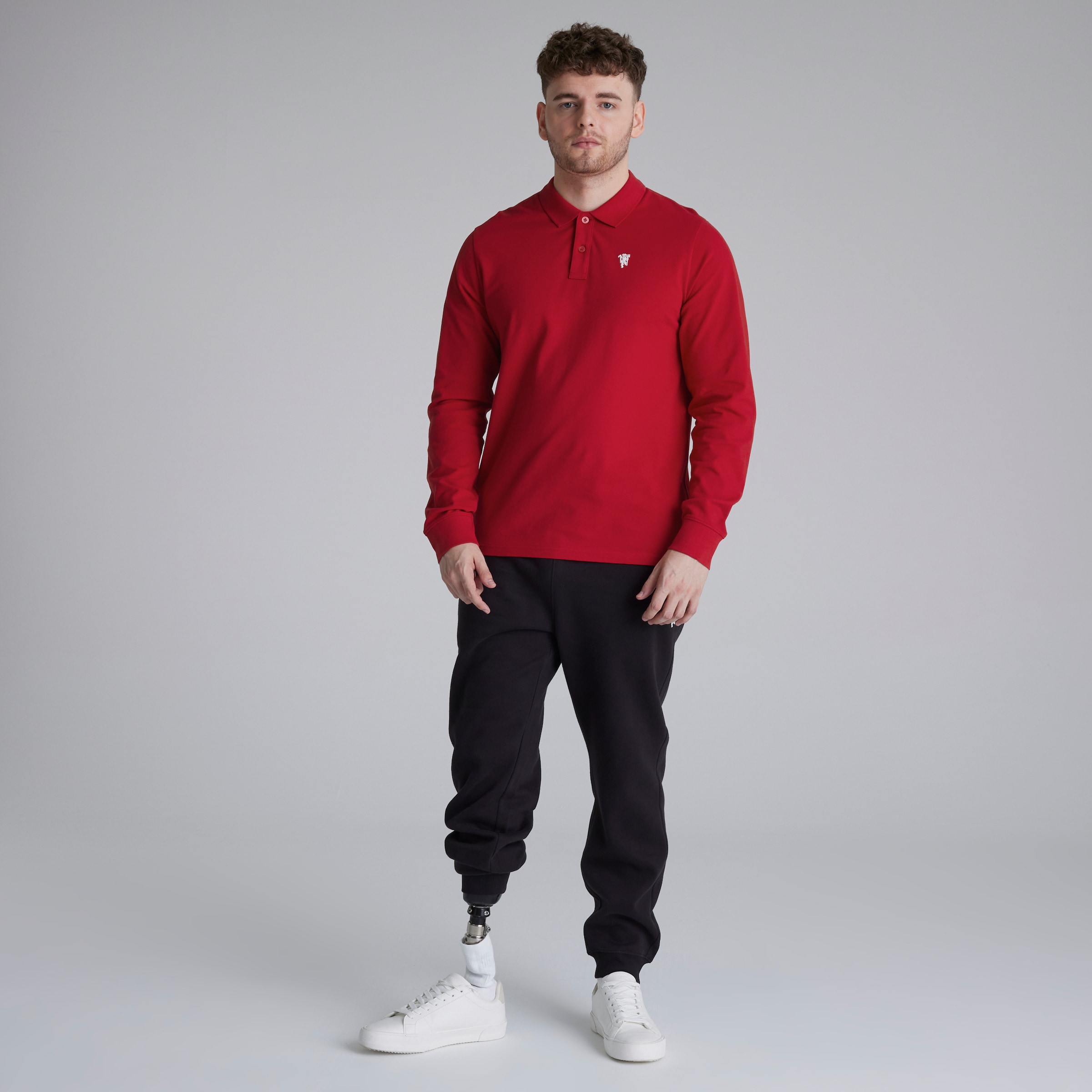 Manchester United Devil Essentials Long Sleeve Polo Shirt Red Red Detail [3-4]