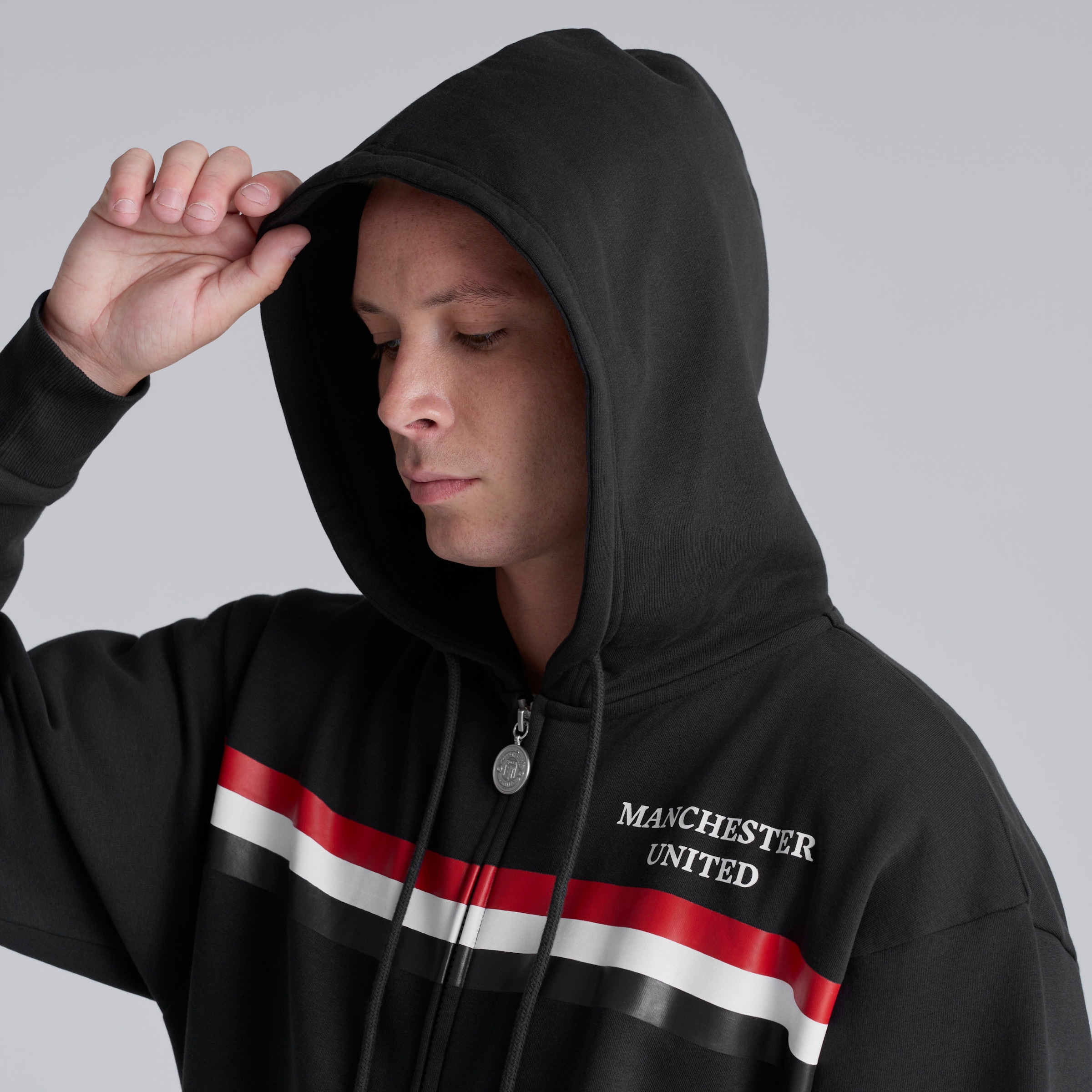 Manchester United Club Colours Full Zip Hoodie Black Noir Détail [6-6]