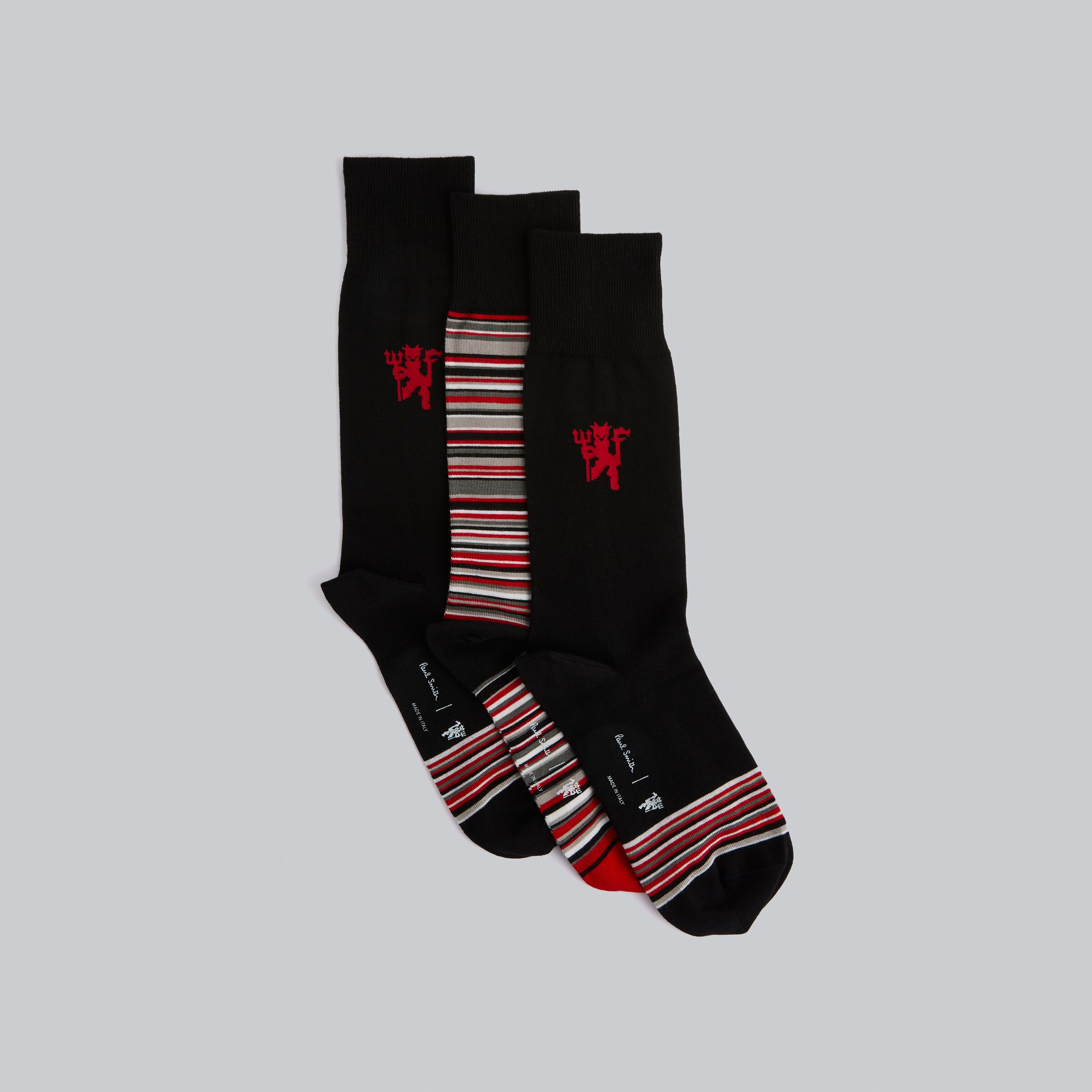 Manchester United x Paul Smith 3 Pack Socks Black & Multi Noir Détail [2-6]