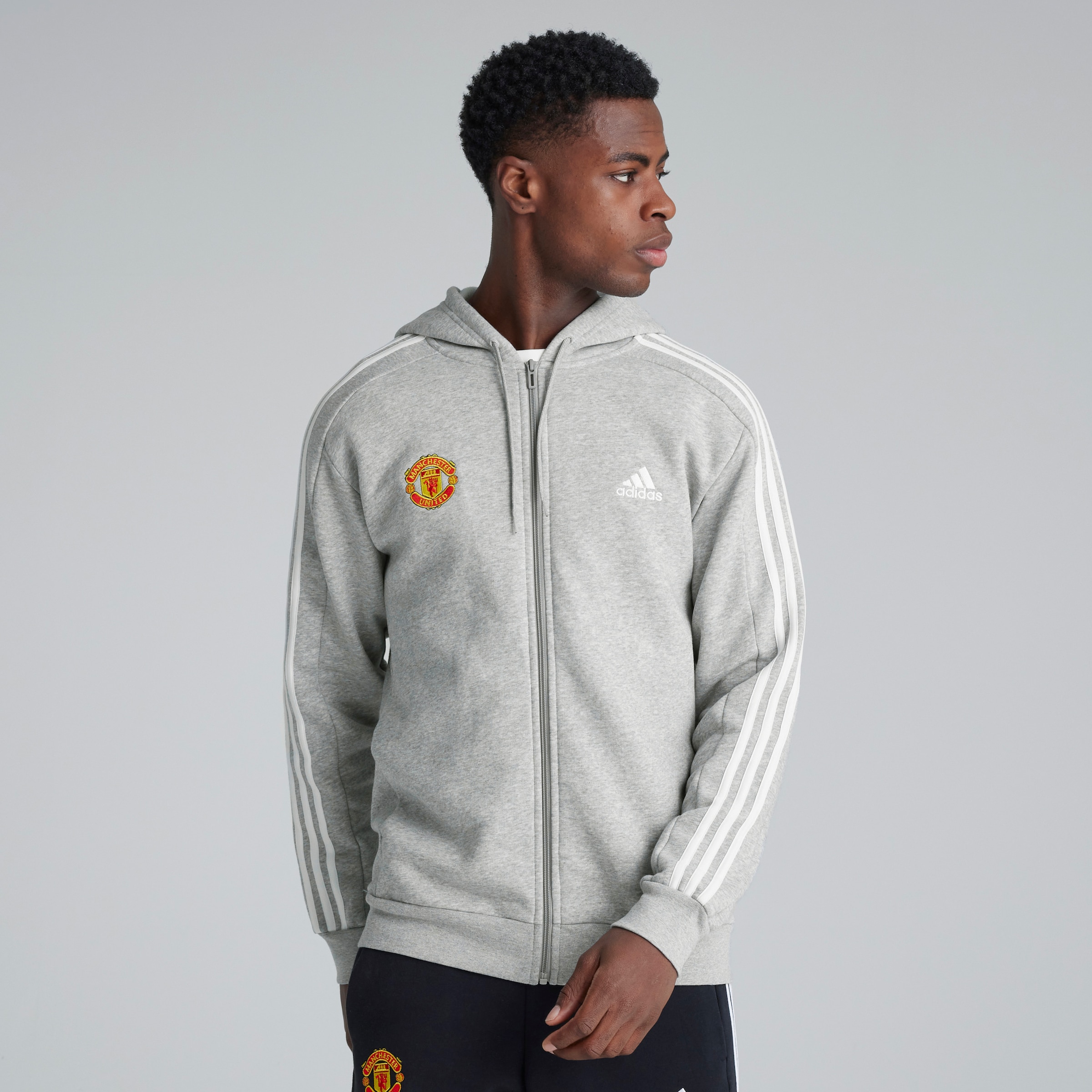 Manchester United x adidas Essentials Fleece 3-Stripes Hoodie Grey Grey