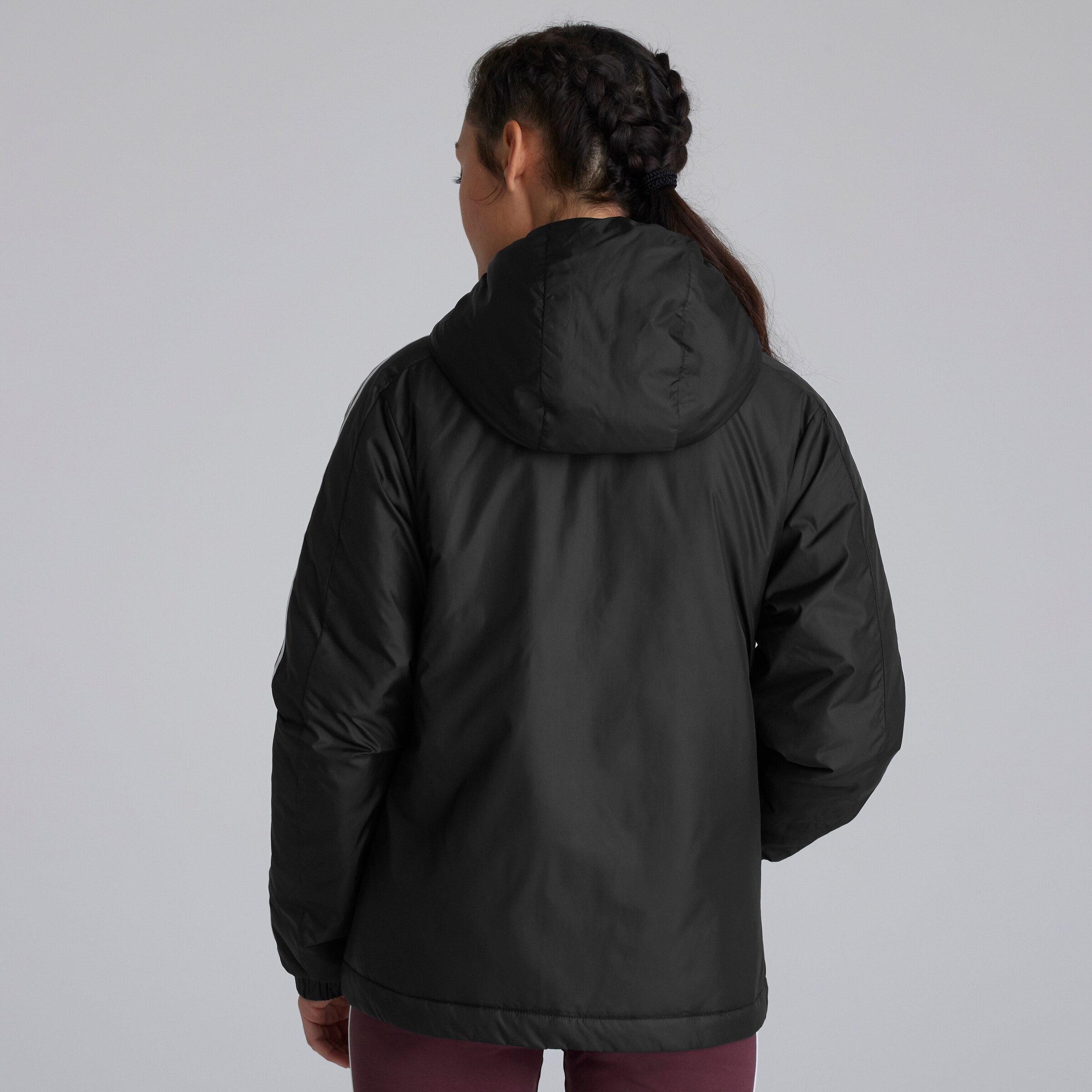 Manchester United x adidas Womens Essentials 3S Insulated Hooded Jacket Black Black Detail [2-5]