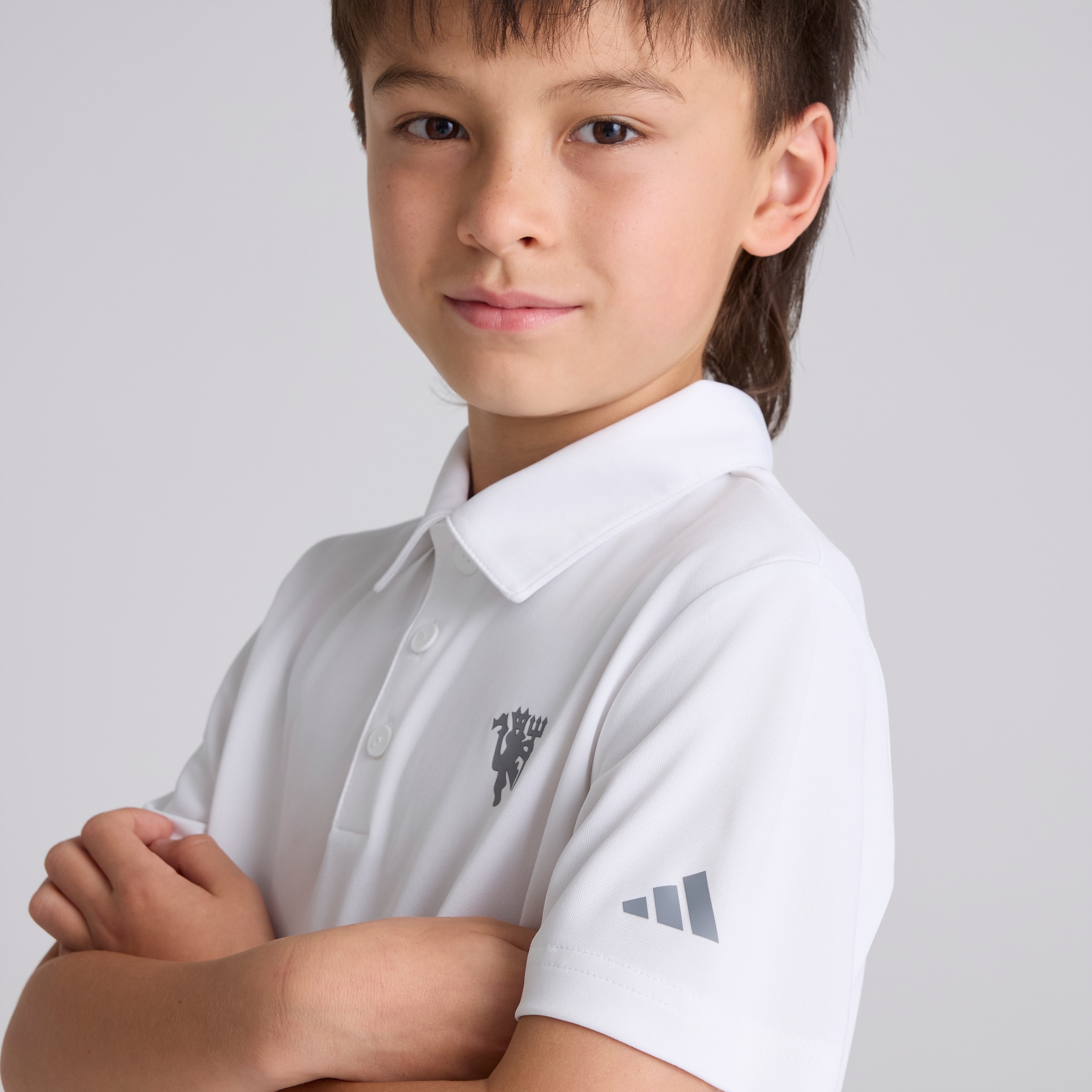 Manchester United x adidas Kids Golf Performance Polo Shirt White White Detail [5-5]