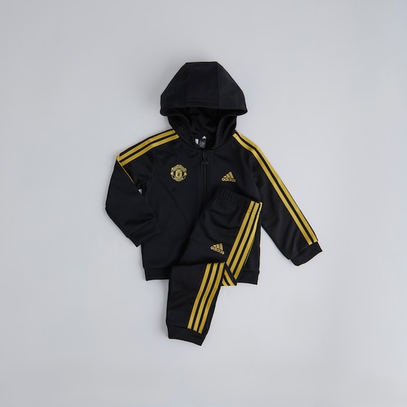 Manchester United x adidas Infant Essentials Shiny Hooded Tracksuit Black Black