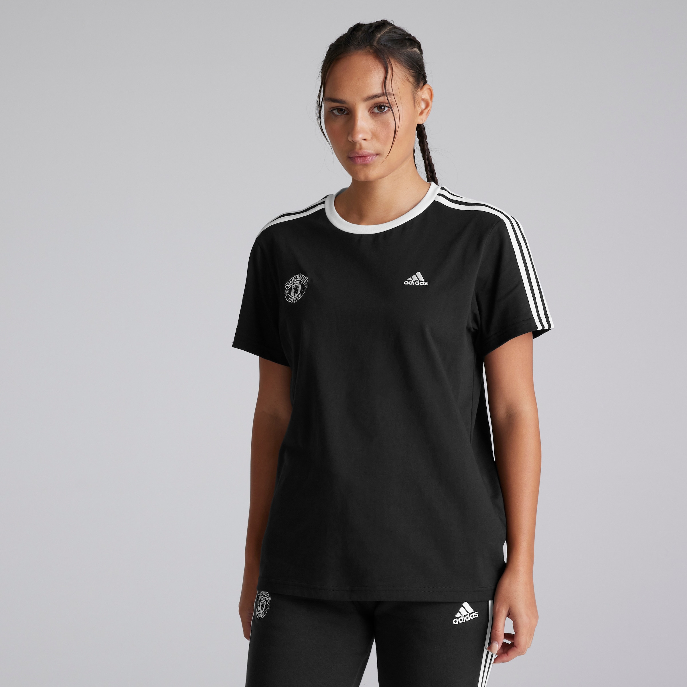 Buy Manchester United x adidas Womens Essentials 3 Stripes T Shirt Black Manchester United Store