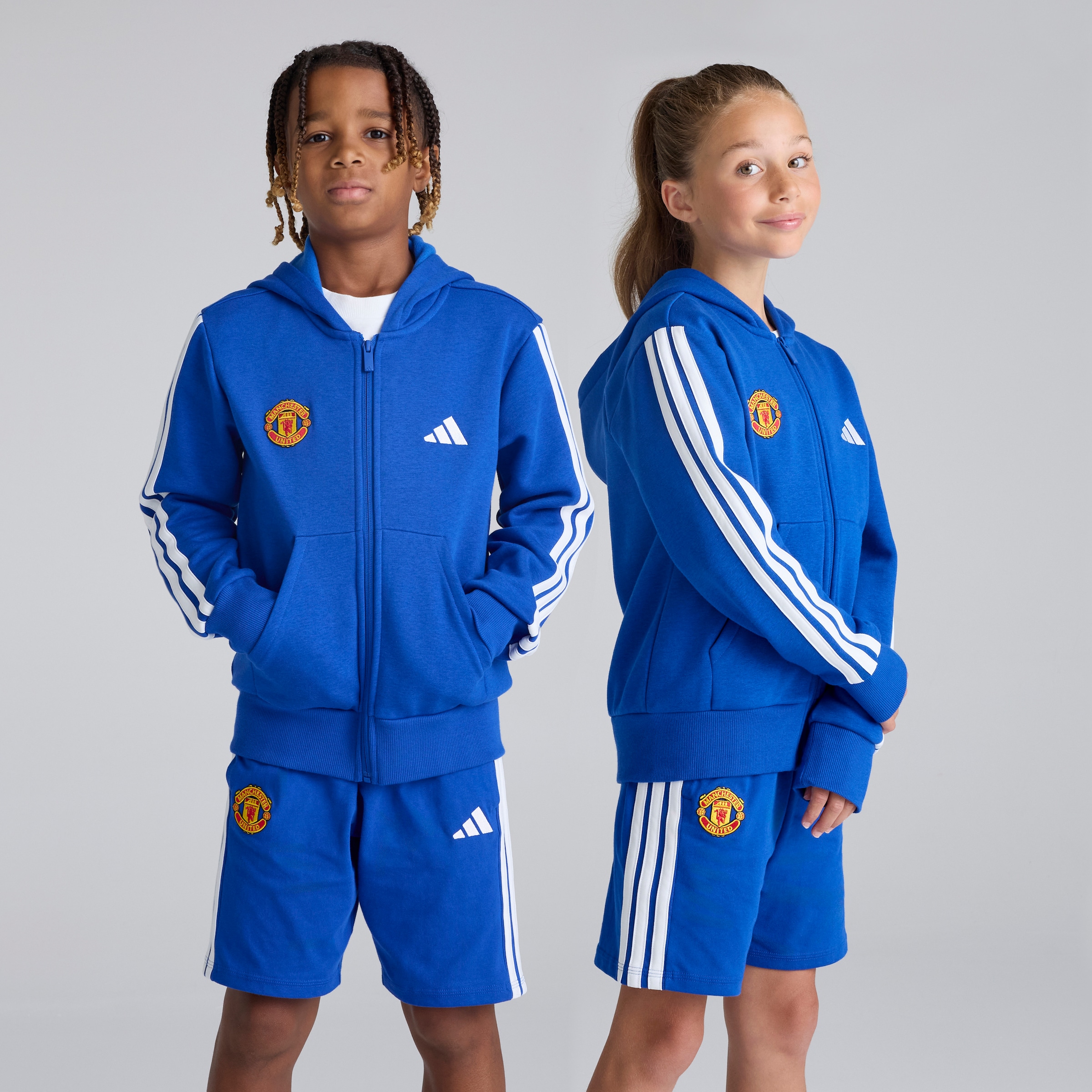 Manchester United x adidas Kids Essentials 3-Stripes Fleece Full-Zip Hoodie Blue Blue
