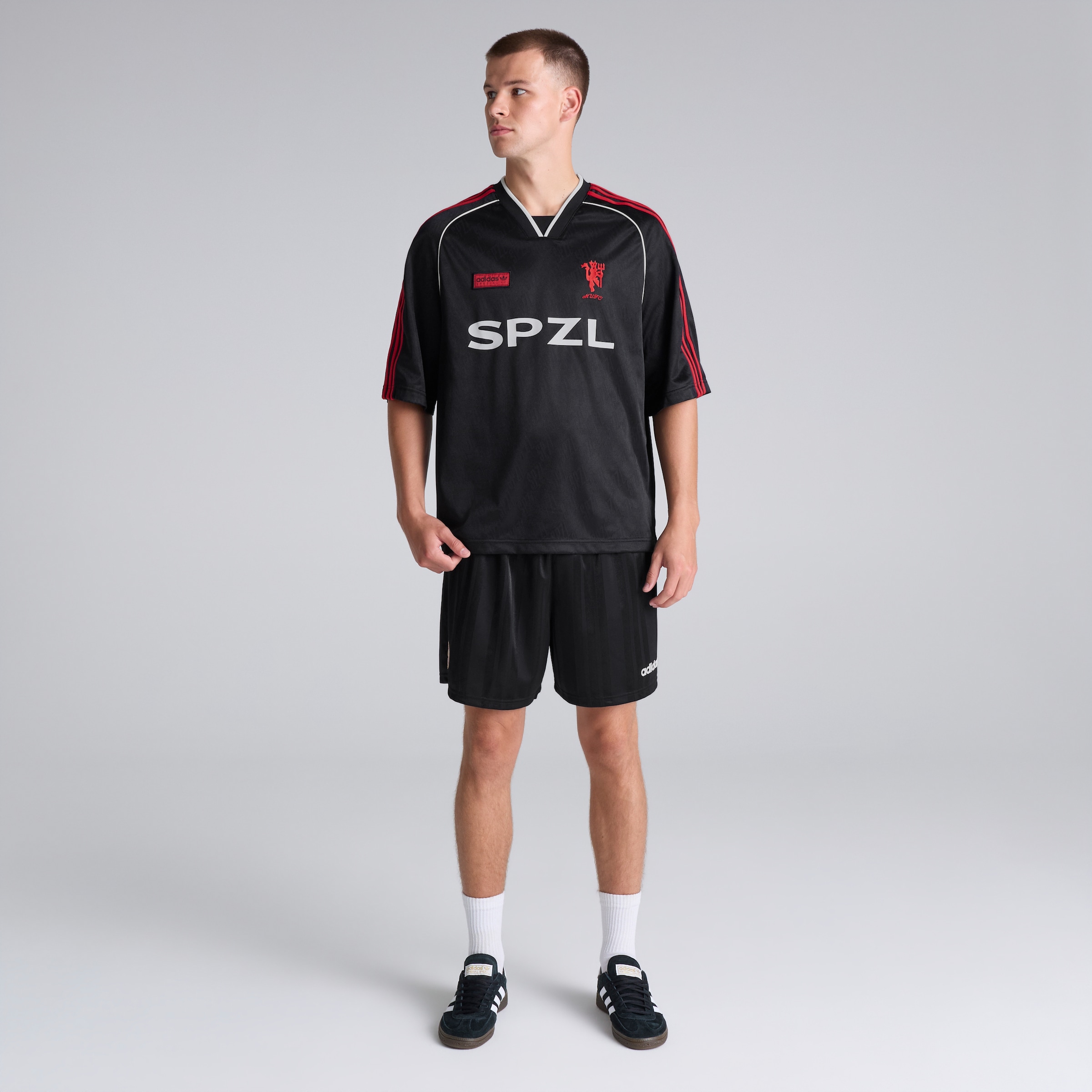 Manchester United x adidas SPZL FC T-Shirt Black Black Detail [3-5]