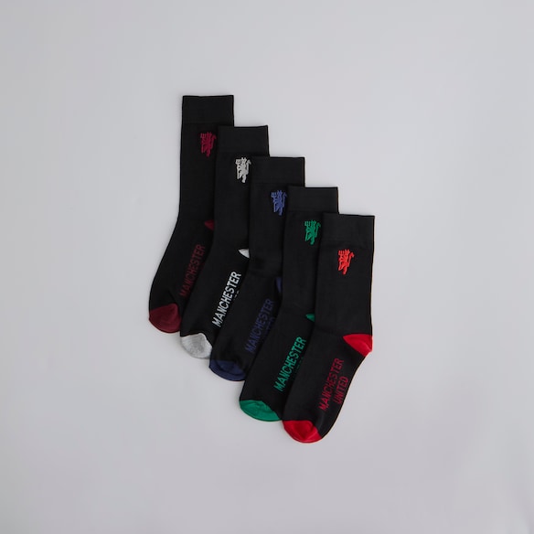 Manchester United Devil Emblem Socks 5 Pack Black Schwarz