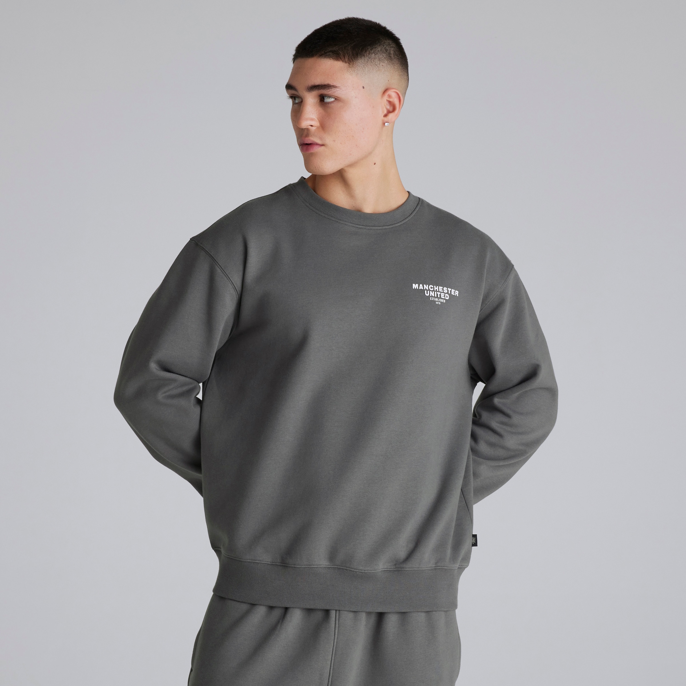 Manchester United Mens Back Print Sweatshirt Slate Grey