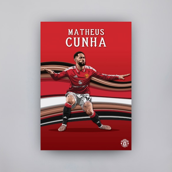 Manchester United Cunha 26/27 Illustrated A2 Poster Red Red