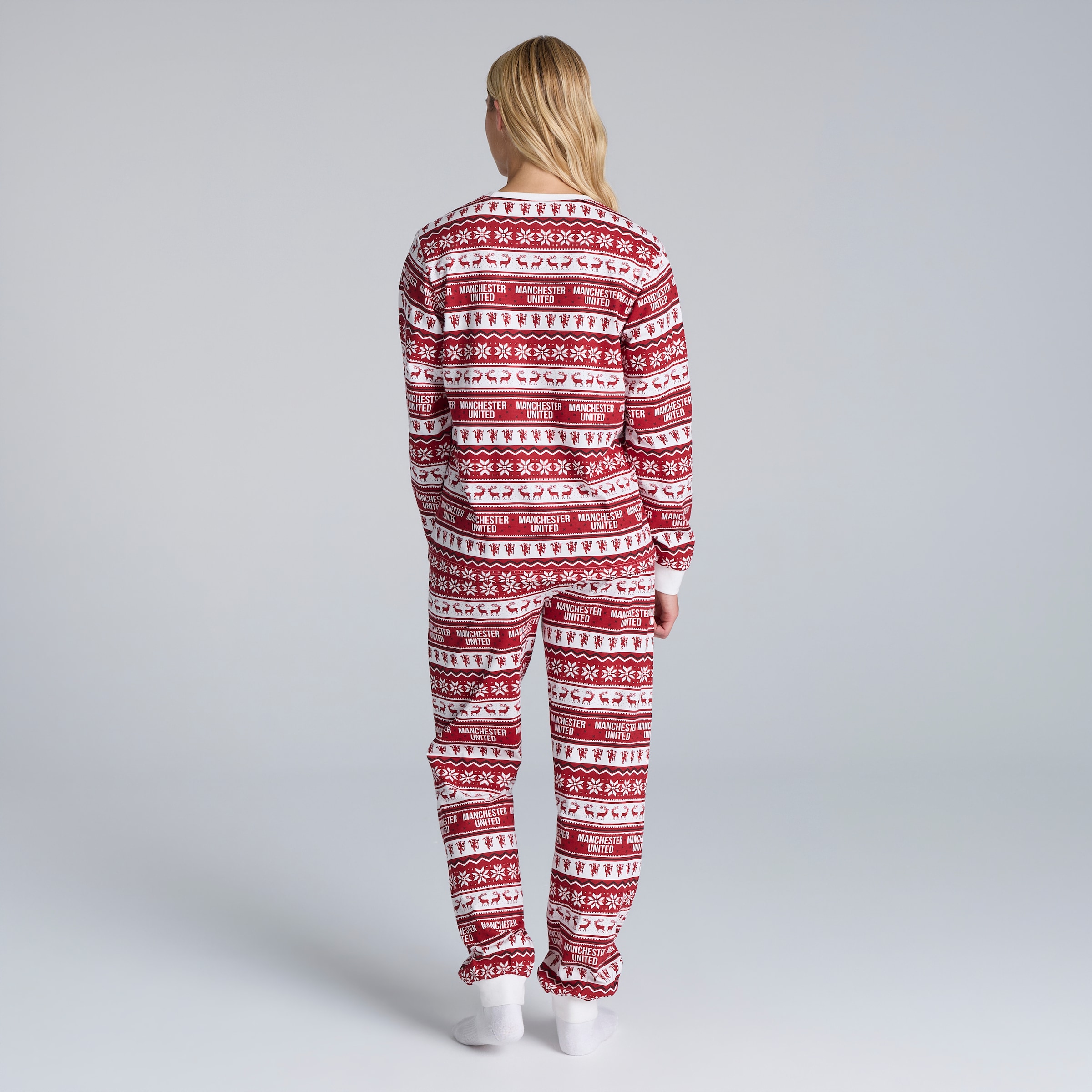 Manchester United Womens Christmas Fairisle Pyjamas Red Multi Detail [2-6]
