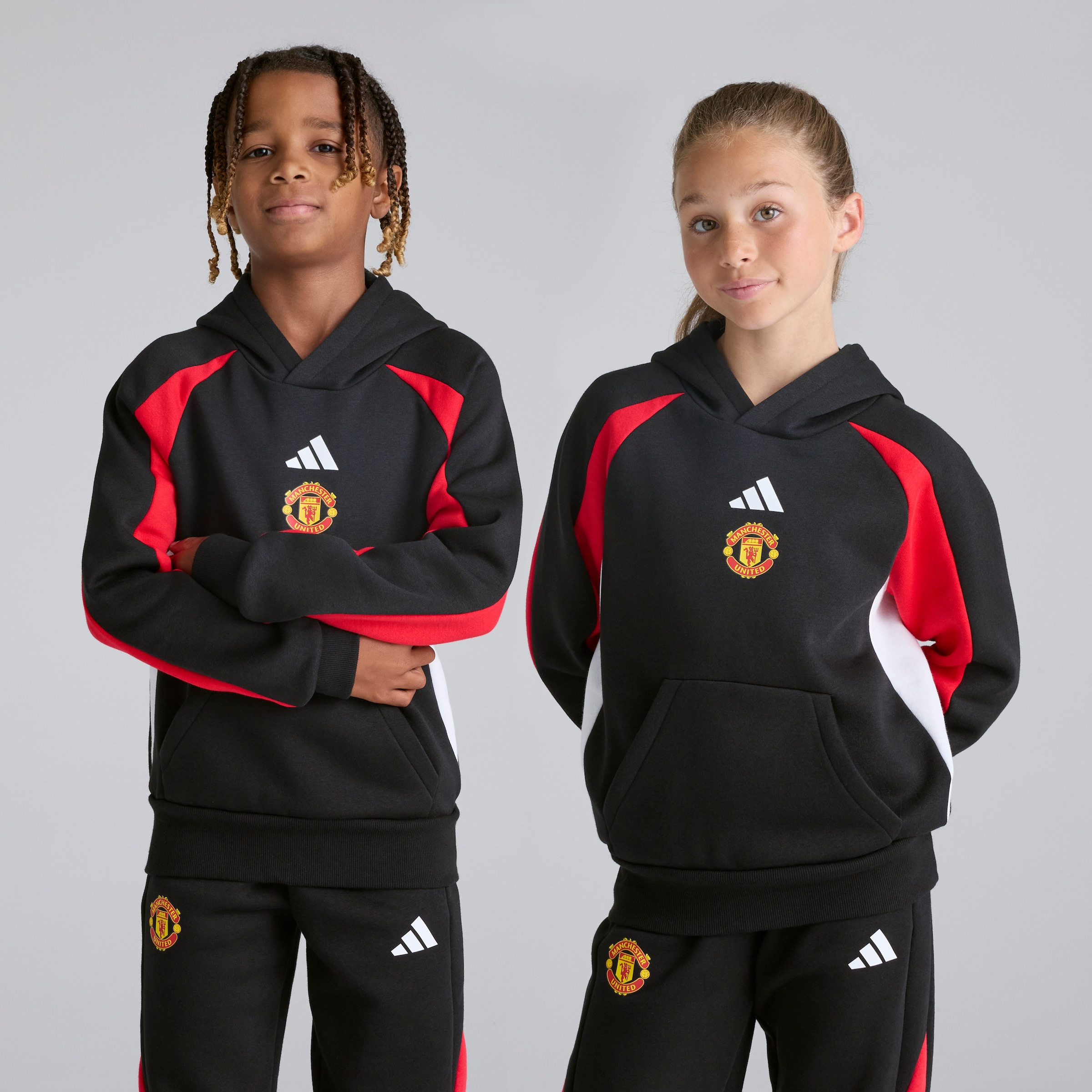 Manchester United x adidas Kids Colourblock Hoodie Black/Red Negro