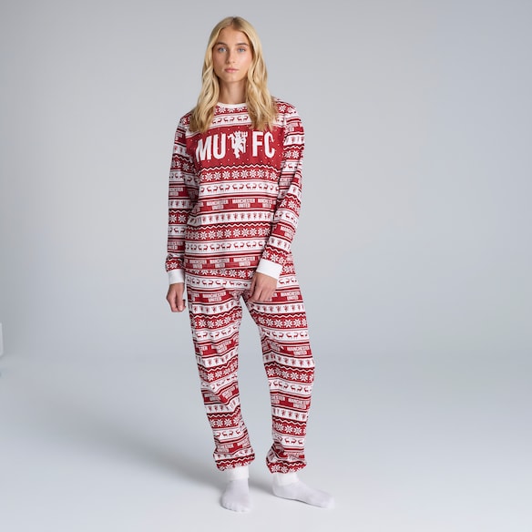 Manchester United Womens Christmas Fairisle Pyjamas Red Multi