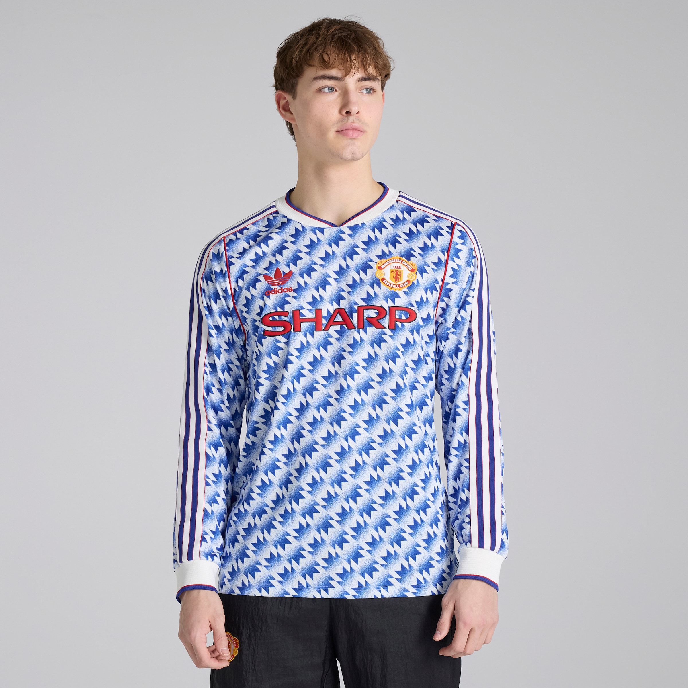 Manchester United x adidas Bringback 90/92 Away 11 Printed Long Sleeve Jersey Blue Blue Detail [2-8]