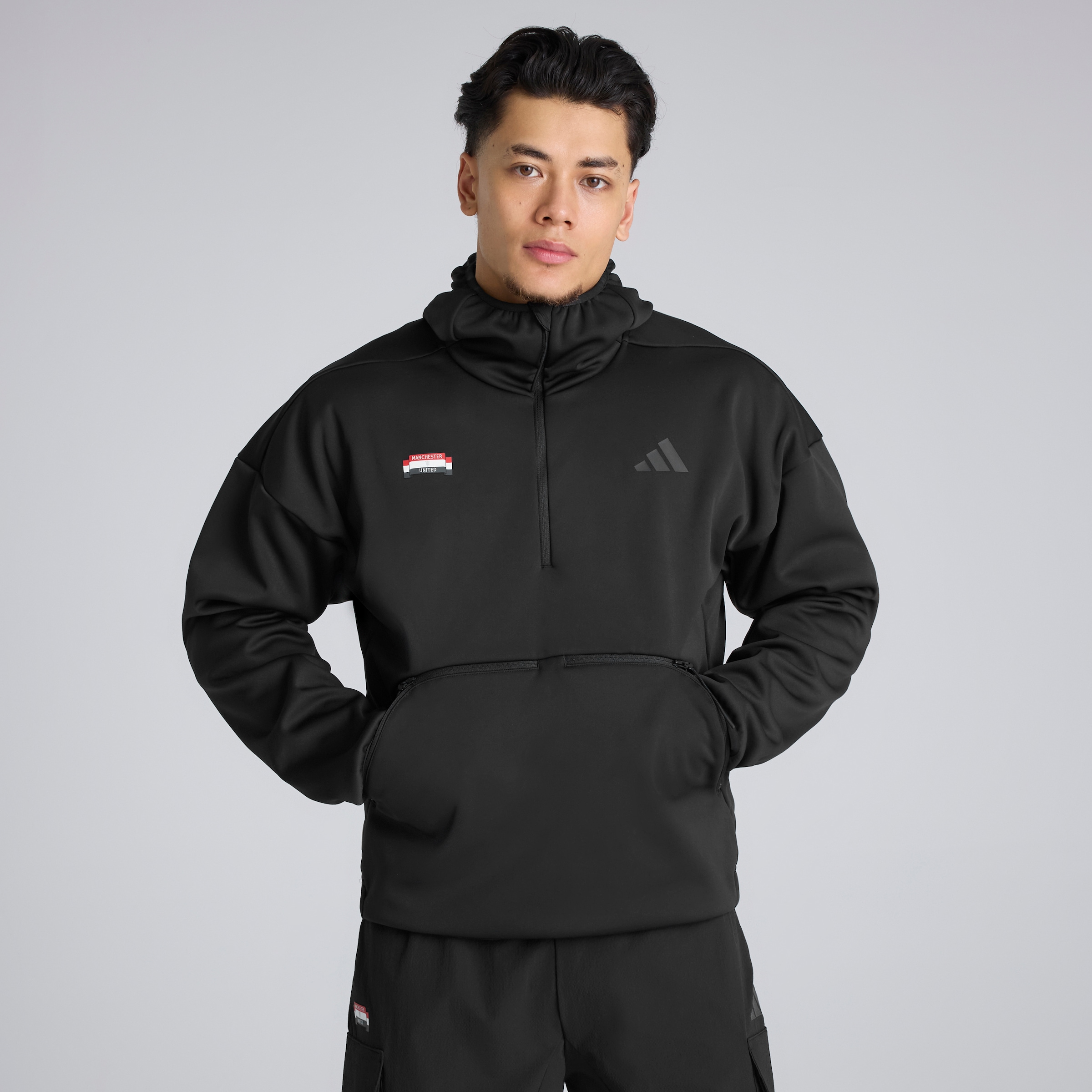 Manchester United x adidas City Tech Softshell 1/2-Zip Hoodie Black Black