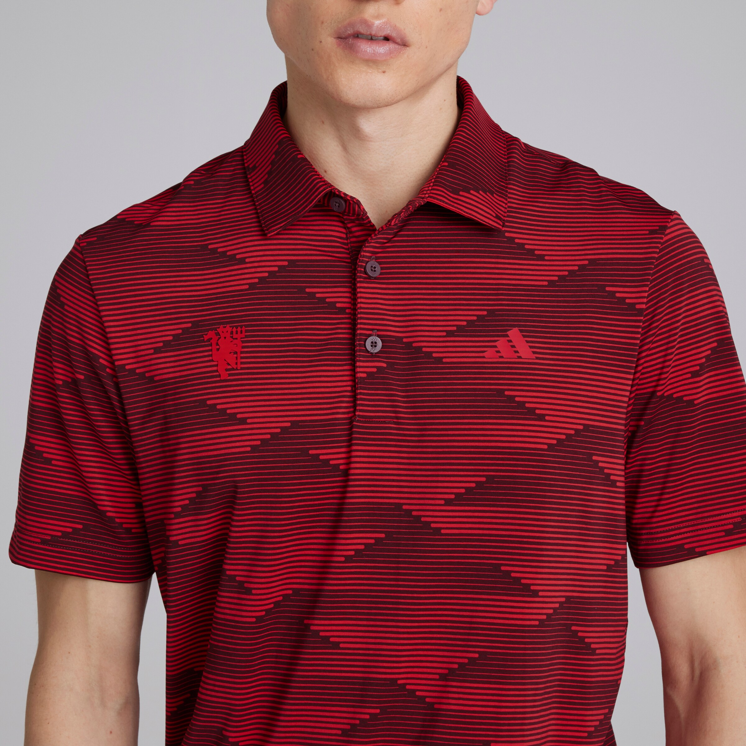 Manchester United x adidas Golf Ultimate365 Speed Stripe Polo Shirt Red Red Detail [5-5]