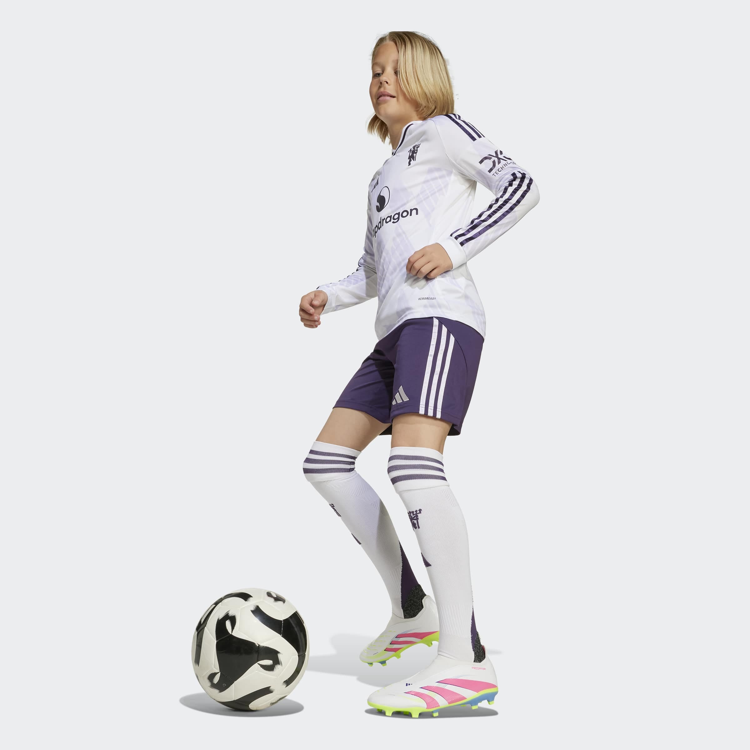 Manchester United 25/26 Long Sleeve Away Jersey Kids Blanc Détail [5-9]