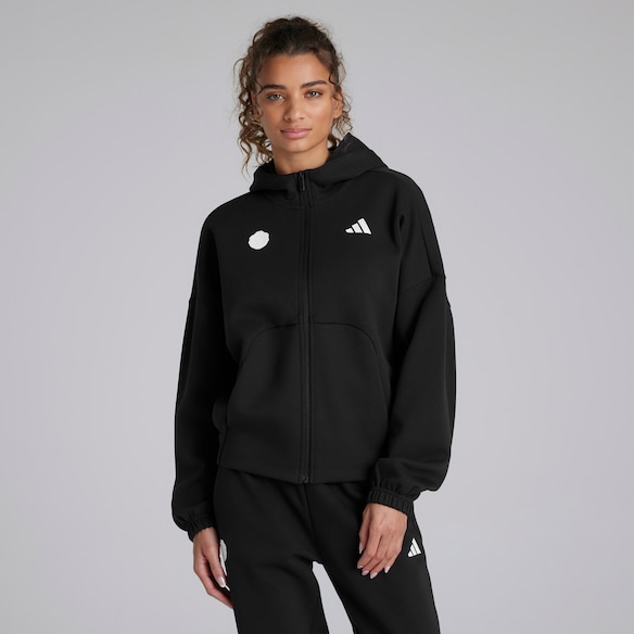 Manchester United x adidas Womens Future Icons Full Zip Hoodie Black Black