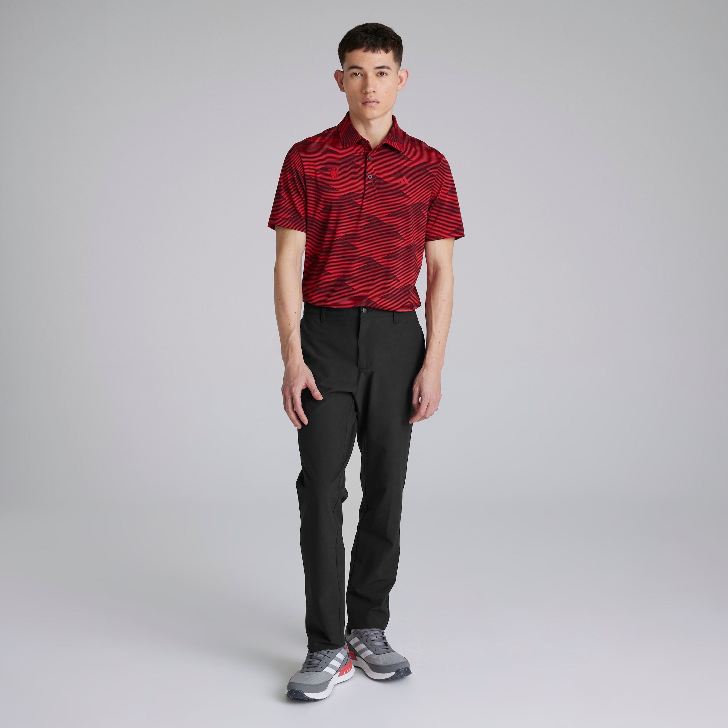 Manchester United x adidas Golf Ultimate365 Speed Stripe Polo Shirt Red Red Detail [3-5]