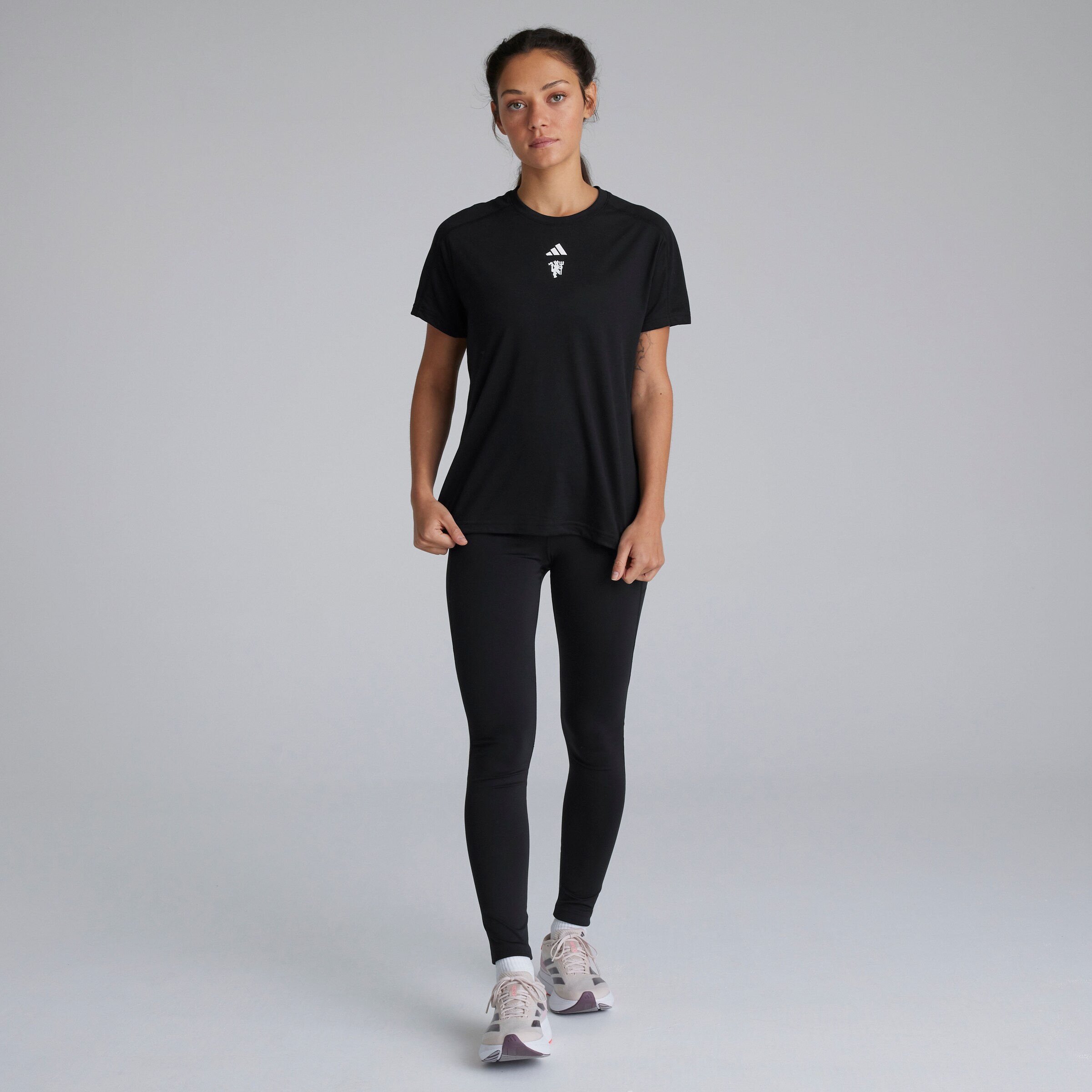 Manchester United x adidas Womens Optime Essentials Full Length Leggings Black Black Detail [3-4]