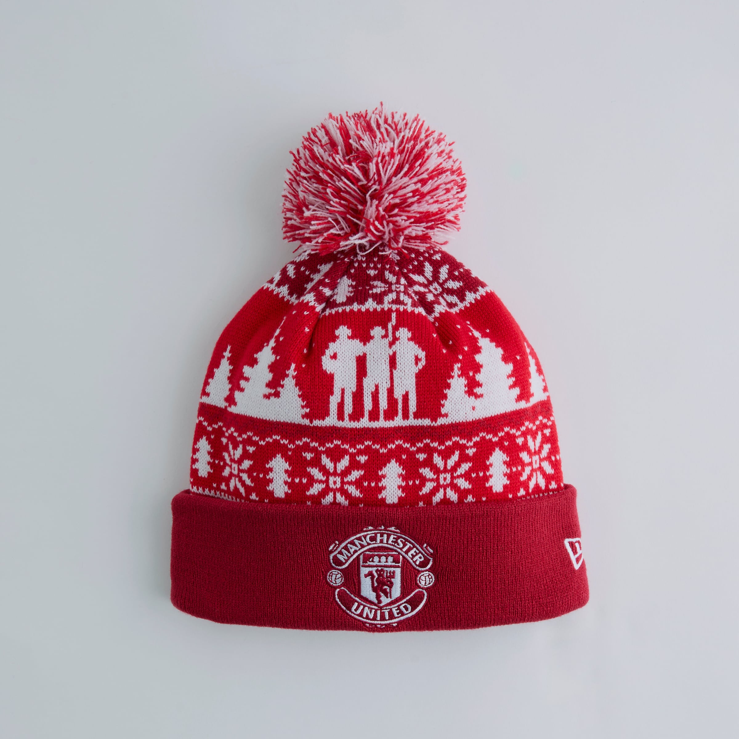 Manchester United Xmas Fairisle Bobble Beanie Red Red