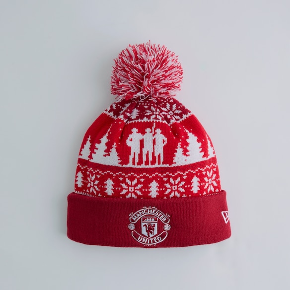 Manchester United Xmas Fairisle Bobble Beanie Red Rouge