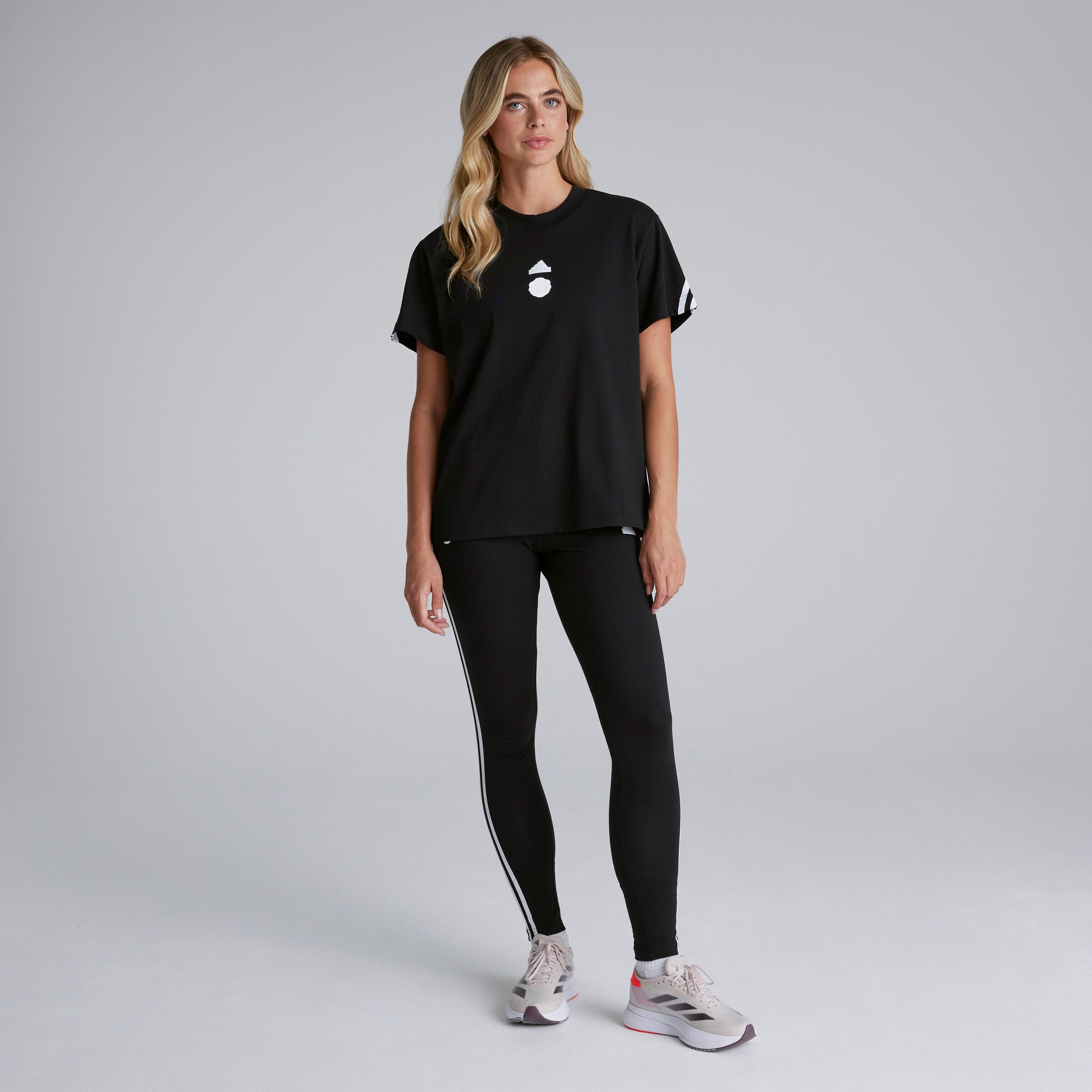 Manchester United x adidas Womens Future Icons 3-Stripes T-Shirt Black Black Detail [3-7]