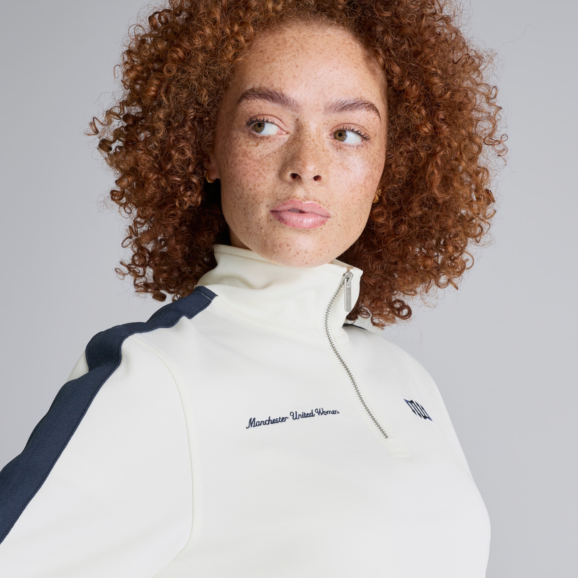 Manchester United Quarter Zip Womens Jacket White Weiss Detail [5-5]