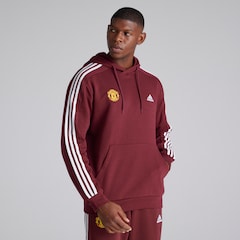 Manchester United x adidas Mens Essentials Fleece 3-Stripes Hoodie Burgundy