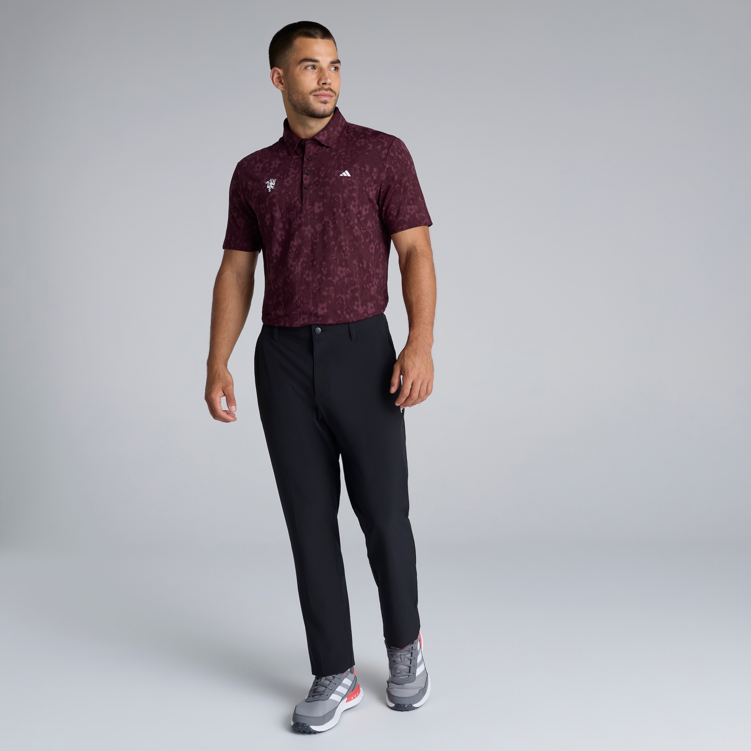 Manchester United x adidas Golf Ultimate 365 Polo Shirt Maroon Brown Detail [3-5]