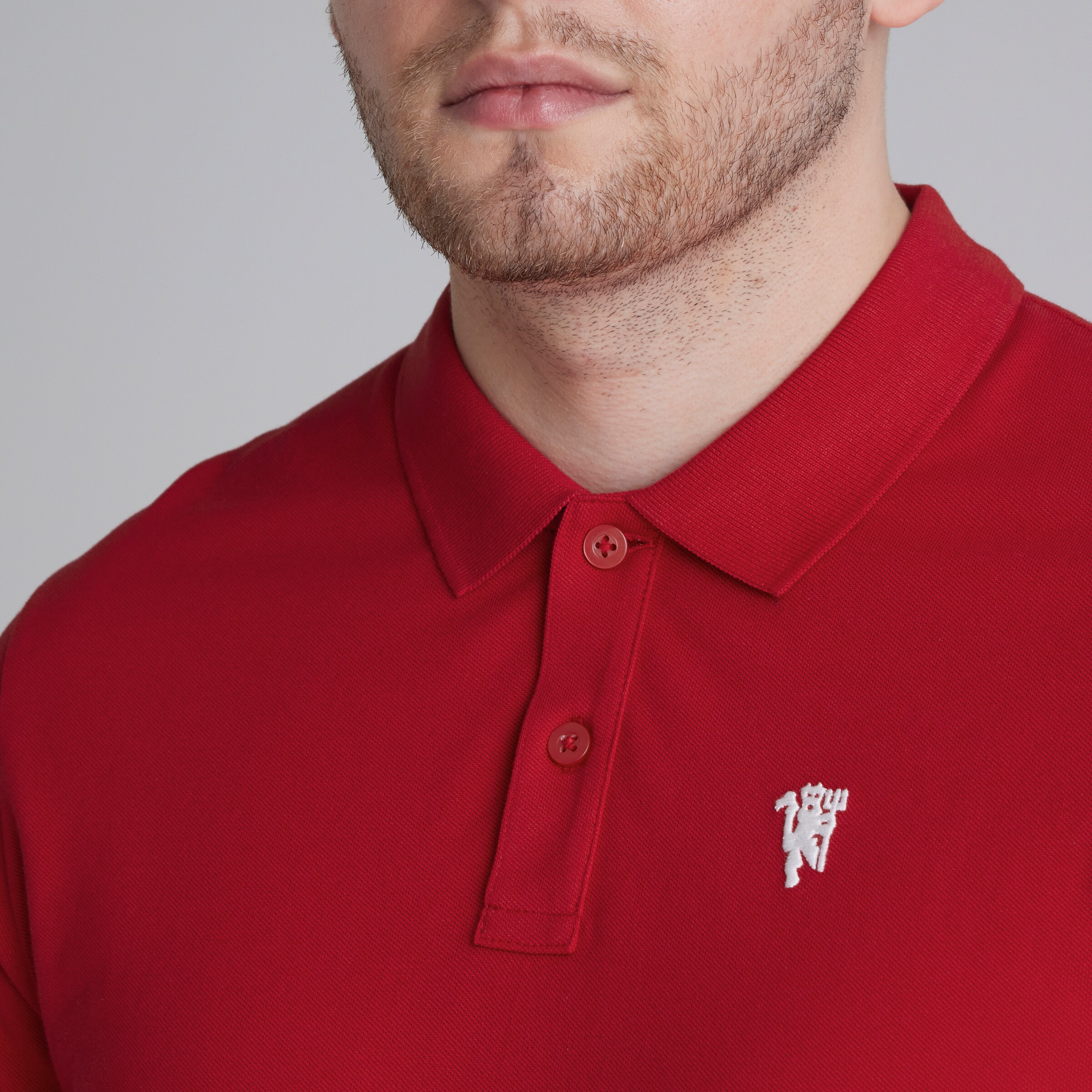 Manchester United Devil Essentials Long Sleeve Polo Shirt Red Red Detail [4-4]