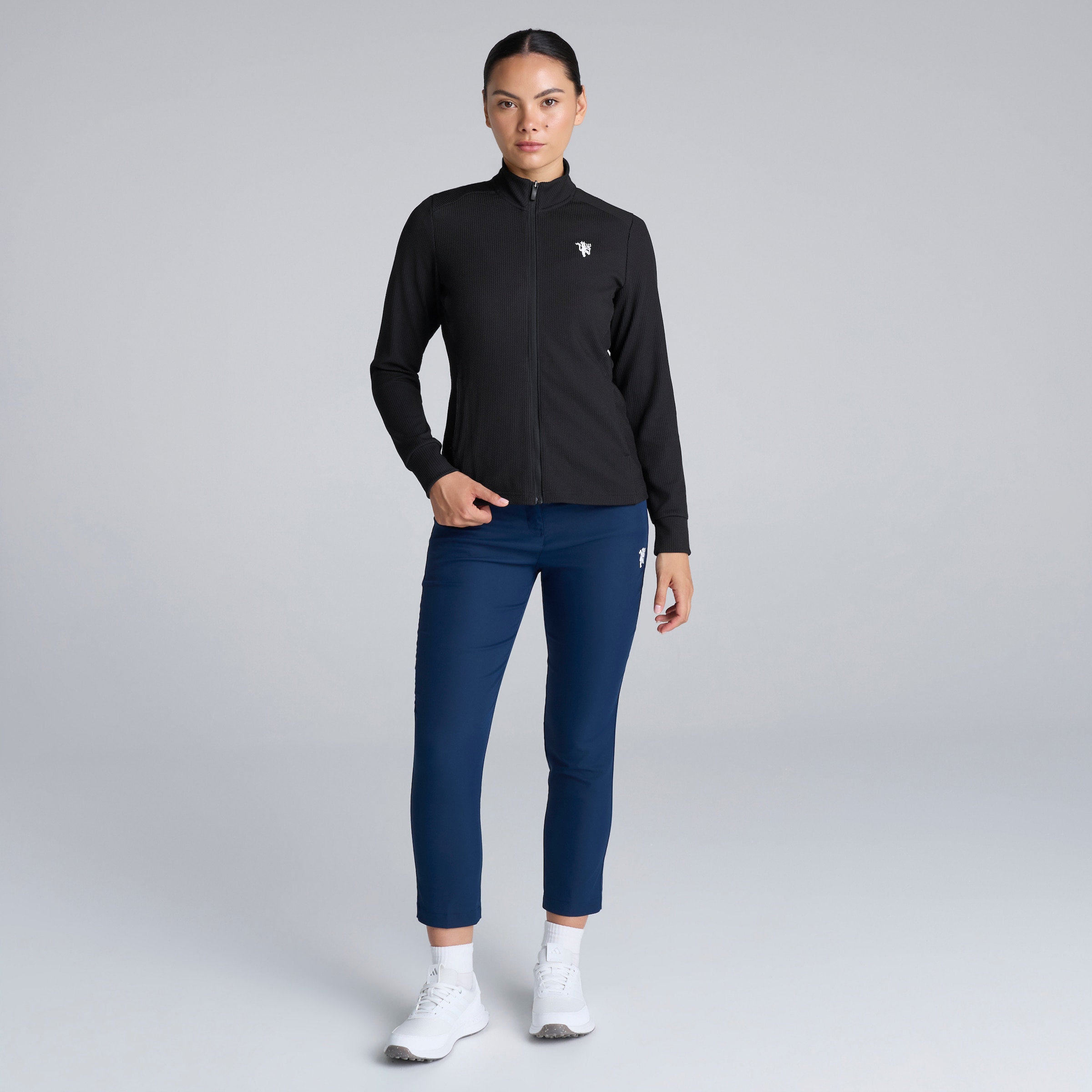 Manchester United x adidas Womens Golf Full-Zip Jacket Black Black Detail [3-5]
