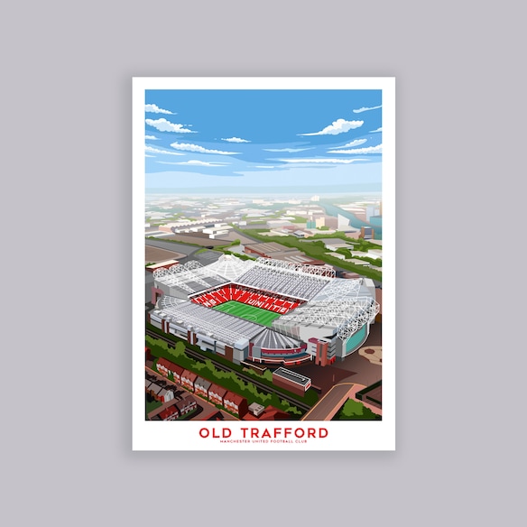 Manchester United Old Trafford Aerial Illustration Poster A2 Multi