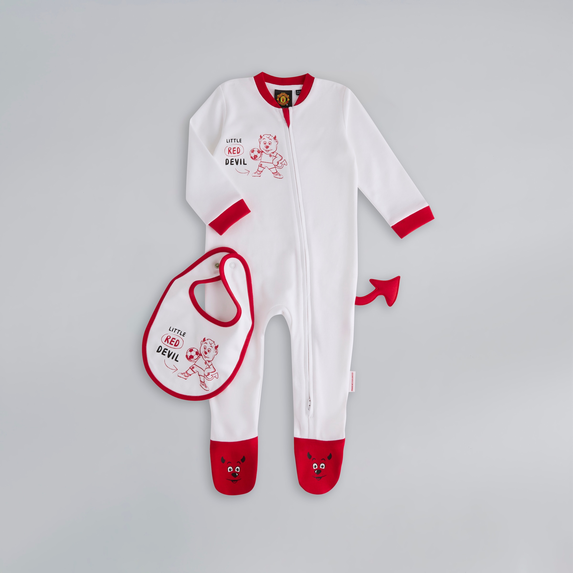Manchester United Baby Little Devil Sleepsuit & Bib Set White White