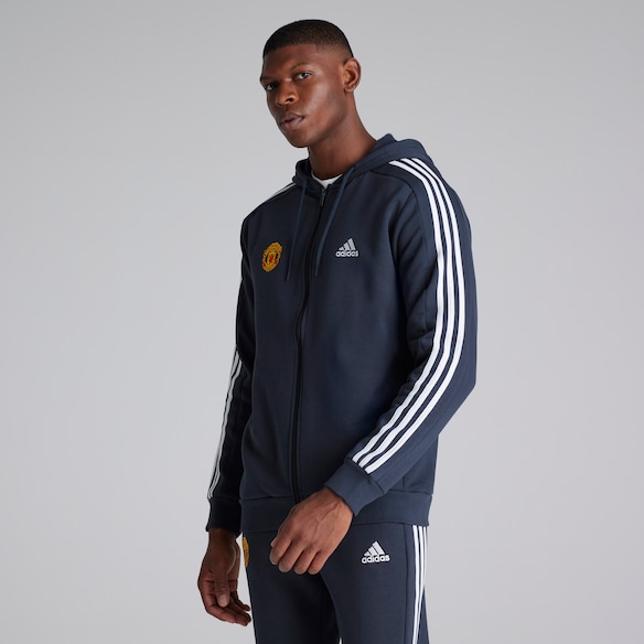Manchester United x adidas Mens Essentials Fleece 3-Stripes Full-Zip Hoodie Navy Navy blue
