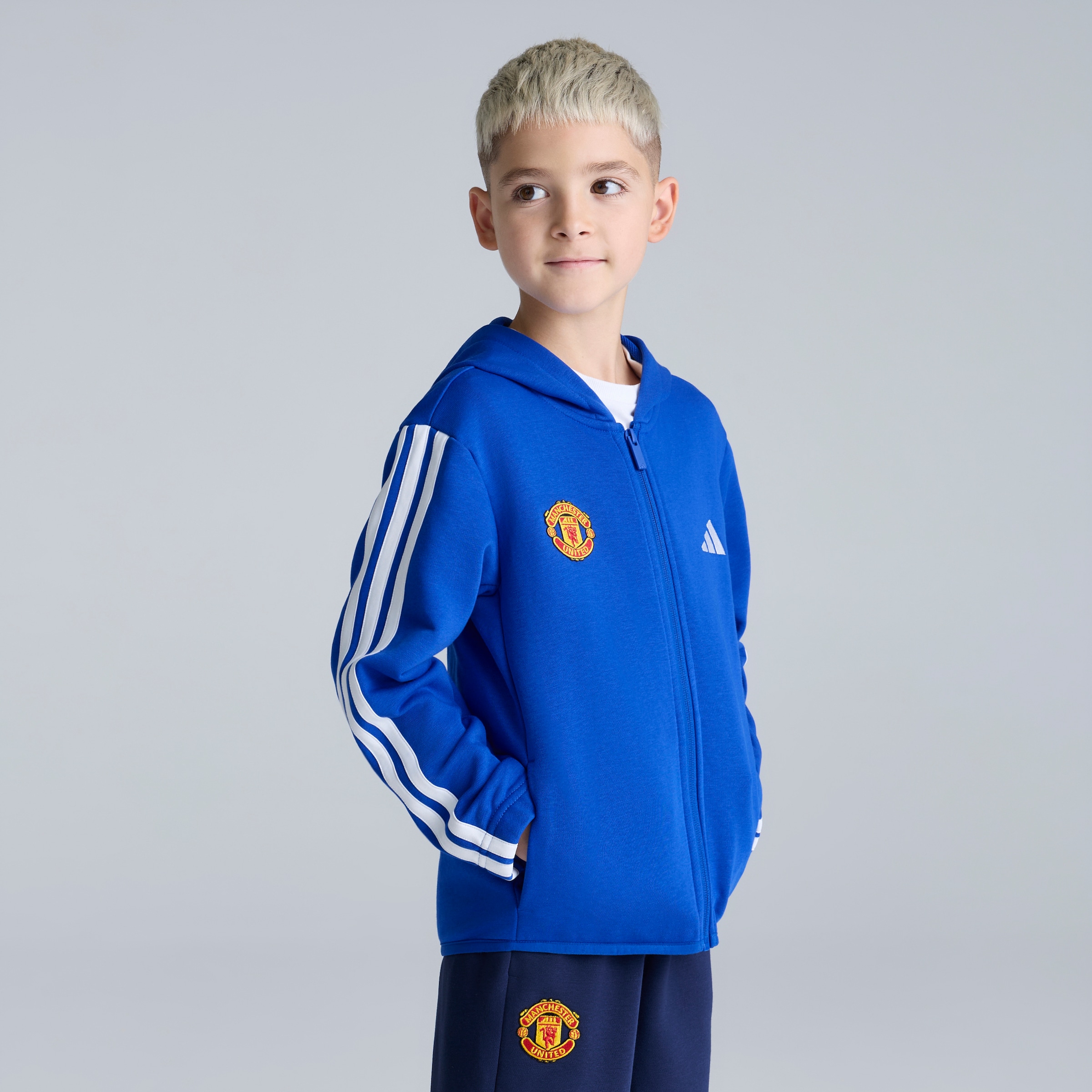 Manchester United x adidas Kids Essentials French Terry Tracksuit Blue Blue Detail [3-6]