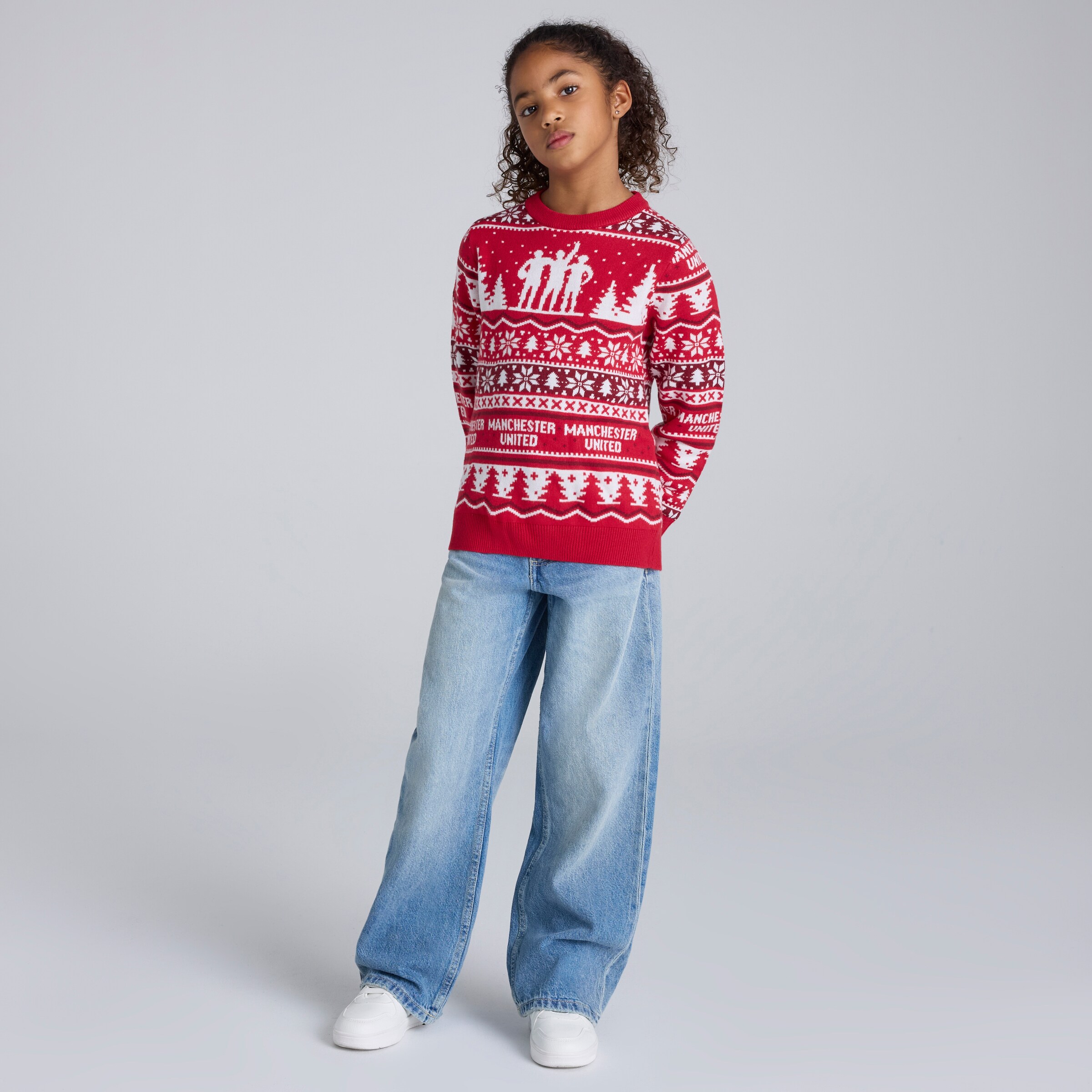Manchester United Kids Christmas Fairisle Jumper Red Rot Detail [3-5]