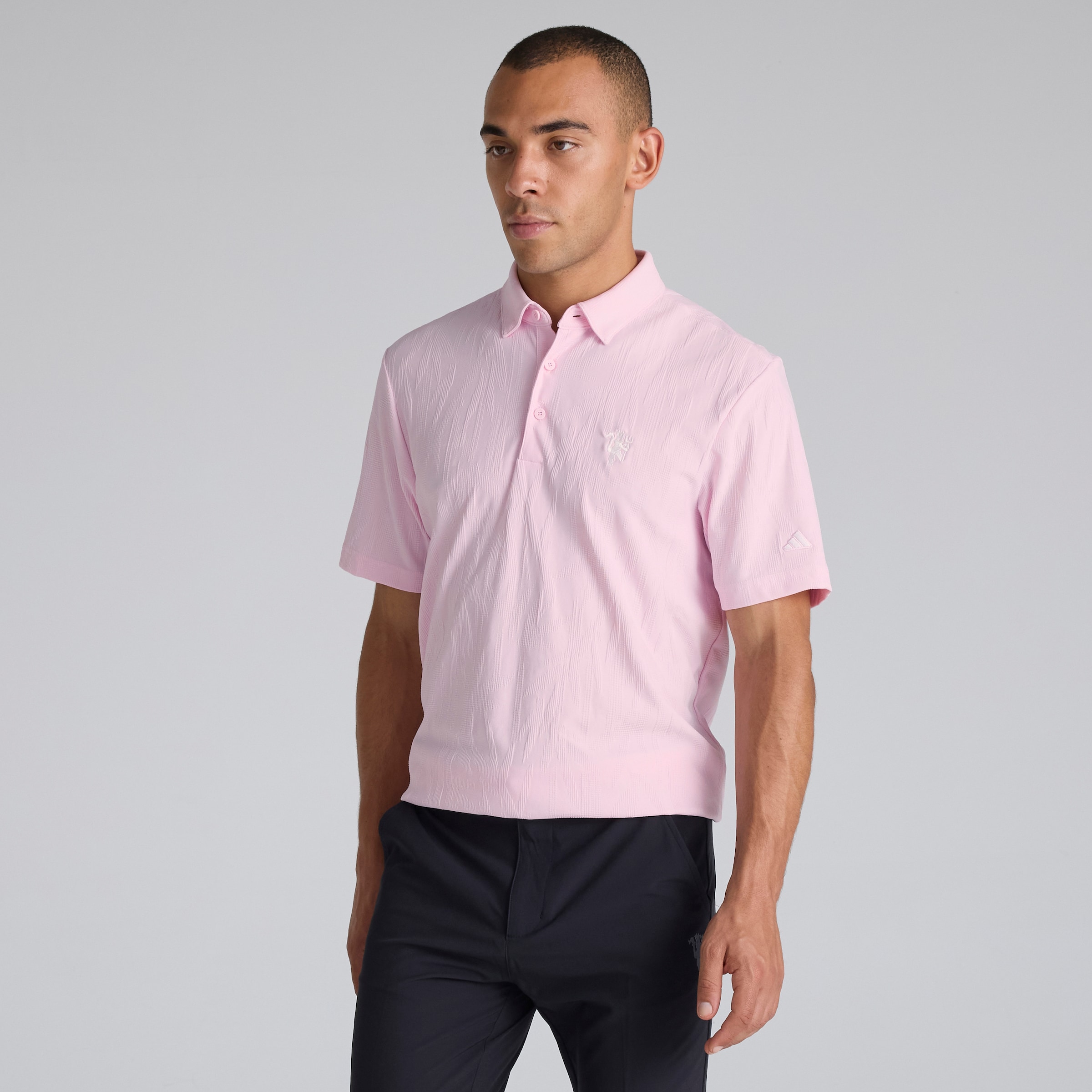 Manchester United x adidas Golf Go-To Textured Polo Shirt Pink Pink